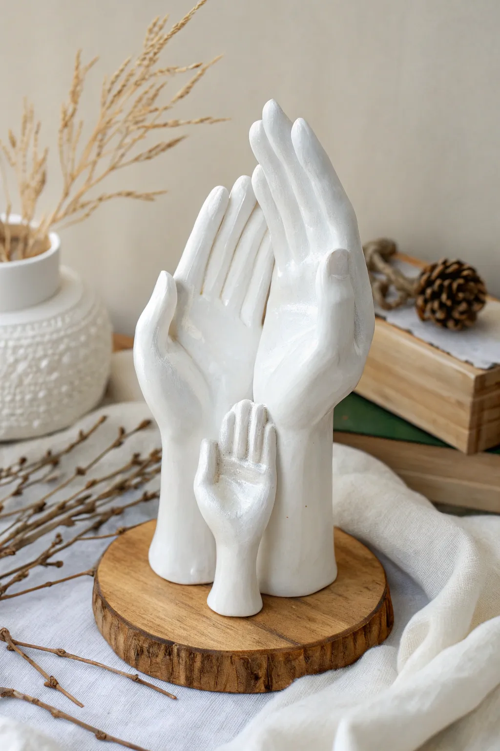 Celebrate the timeless bond of family with this stunning hand casting centerpiece.