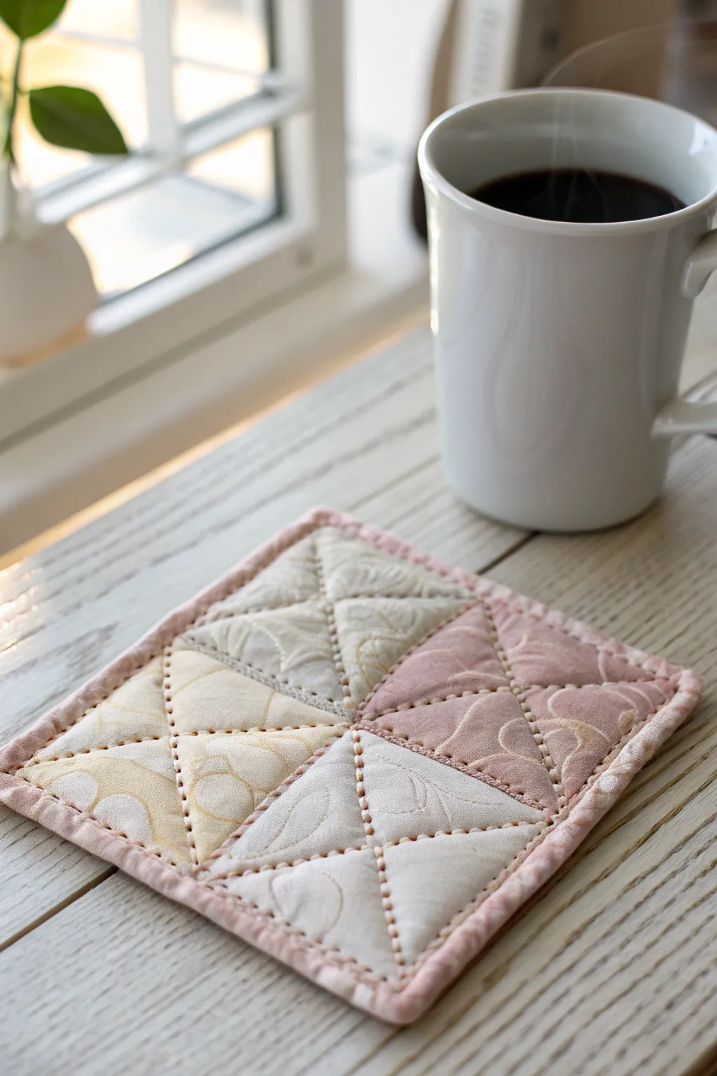 Elevate your coffee moments with charming quilted coasters, where craftsmanship meets simplicity.