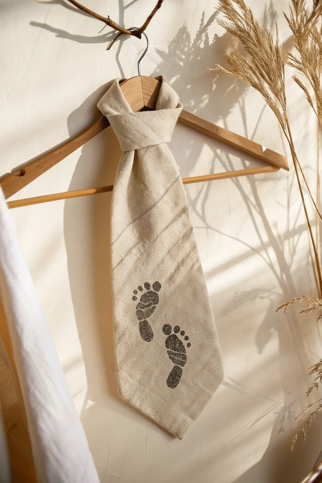 Craft a timeless keepsake with this adorable Footprint Tie Art, perfect for celebrating Father's Day with a touch of Scandinavian elegance.