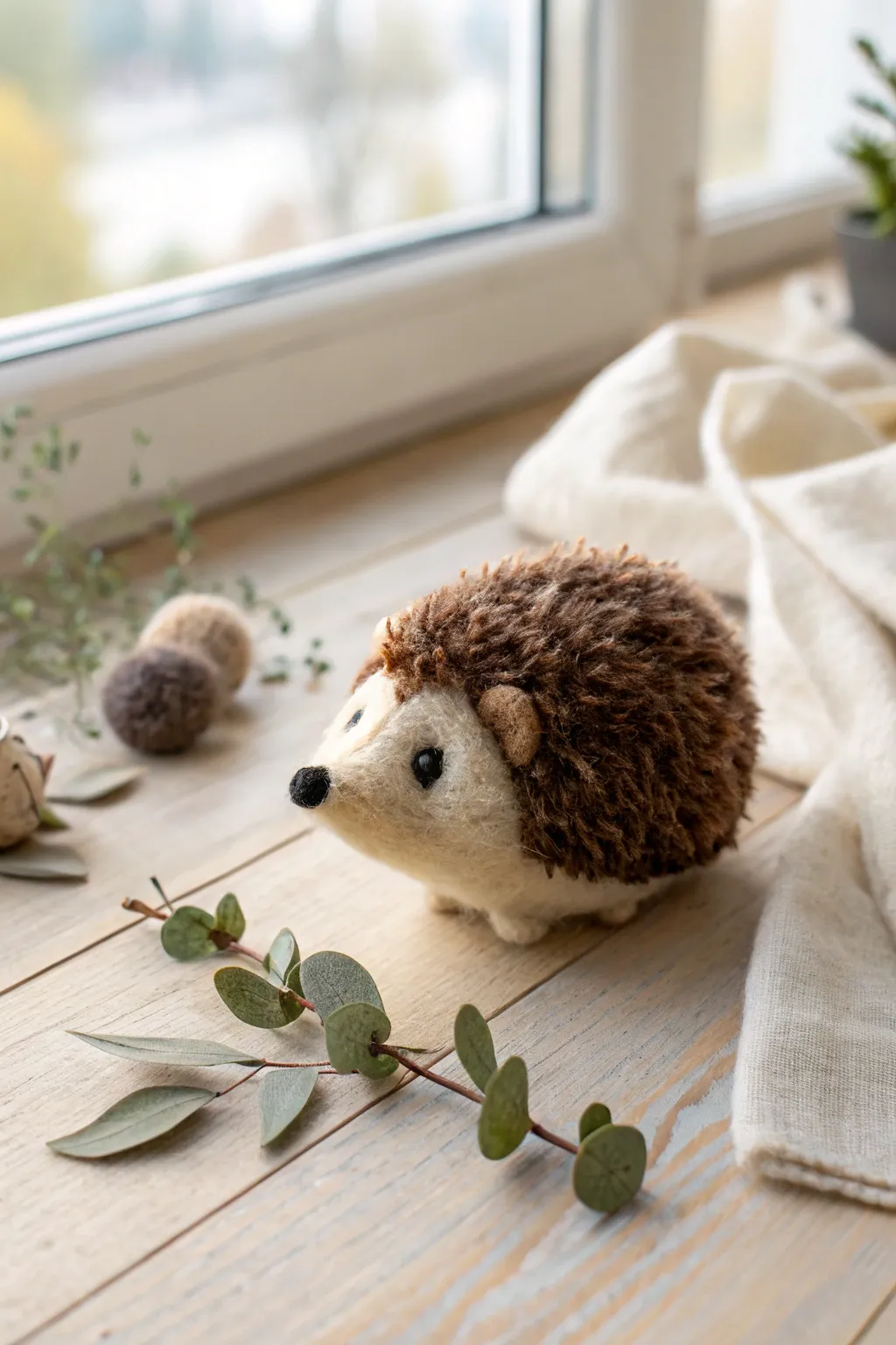 Meet your new cozy companion: a felted wool hedgehog, adding a touch of whimsy and warmth to your home.