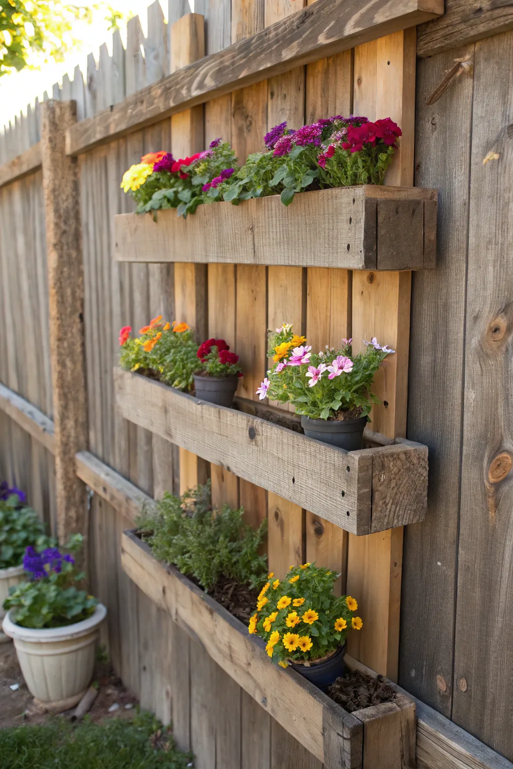 Elevate your garden with rustic planter shelves—where craftsmanship meets nature's beauty.