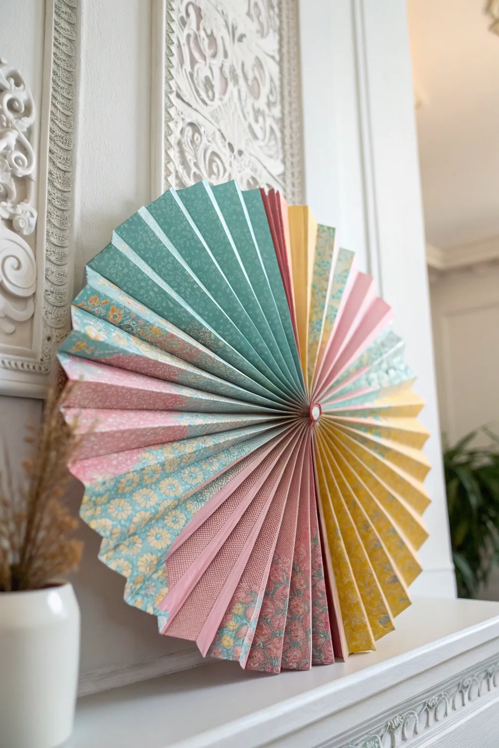 Add a splash of whimsy to your space with a vibrant handcrafted paper fan.