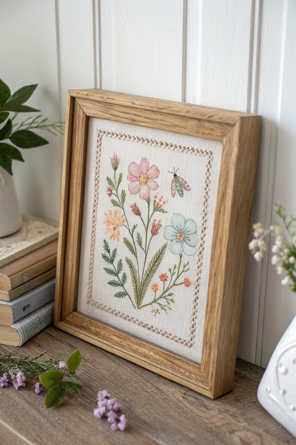 Elevate your cross stitch art with a canvas frame for a touch of rustic elegance.