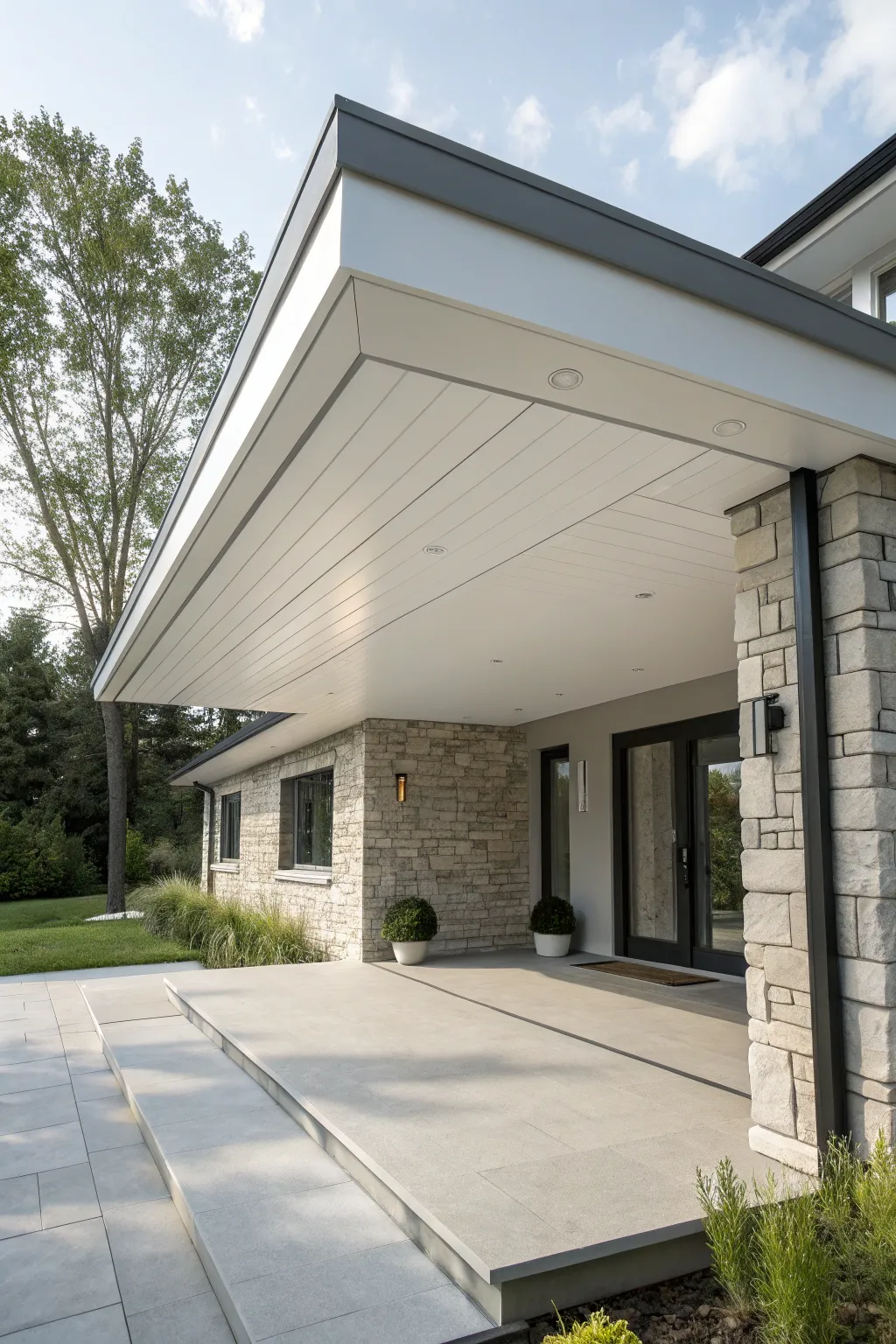 Experience the elegance of simplicity with a modern minimalist flat porch roof.