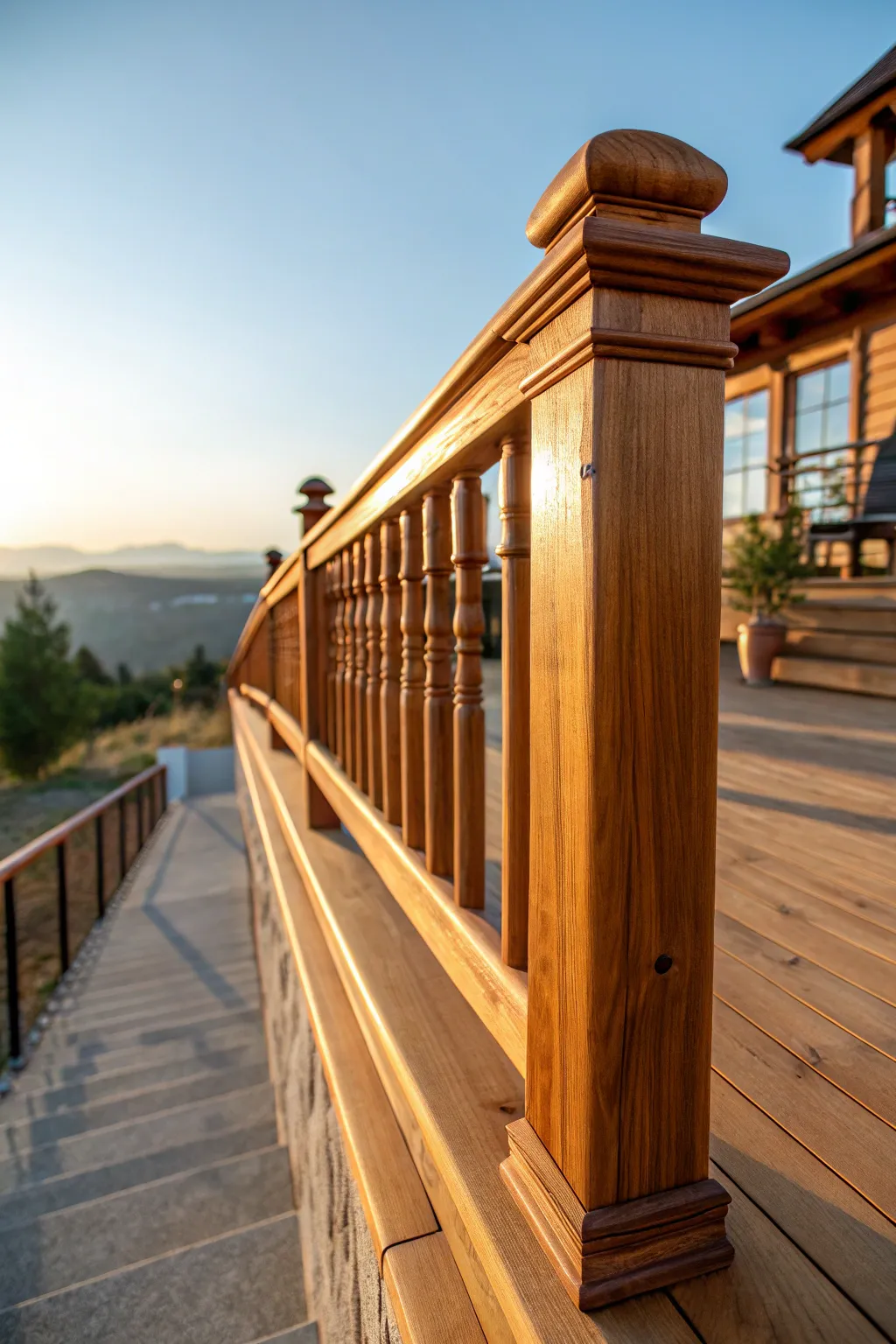 Embrace the rustic charm with this beautifully crafted wooden railing.