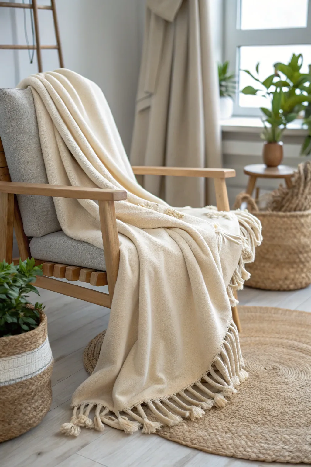 Wrap yourself in the effortless charm of a classic no-sew tie fleece blanket. Perfect for those cozy Scandinavian vibes!