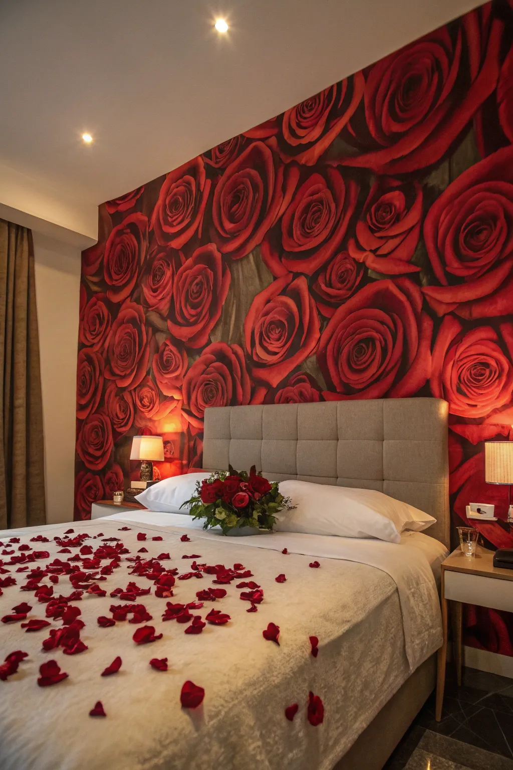 A romantic rose mural creates an alluring atmosphere in any bedroom.