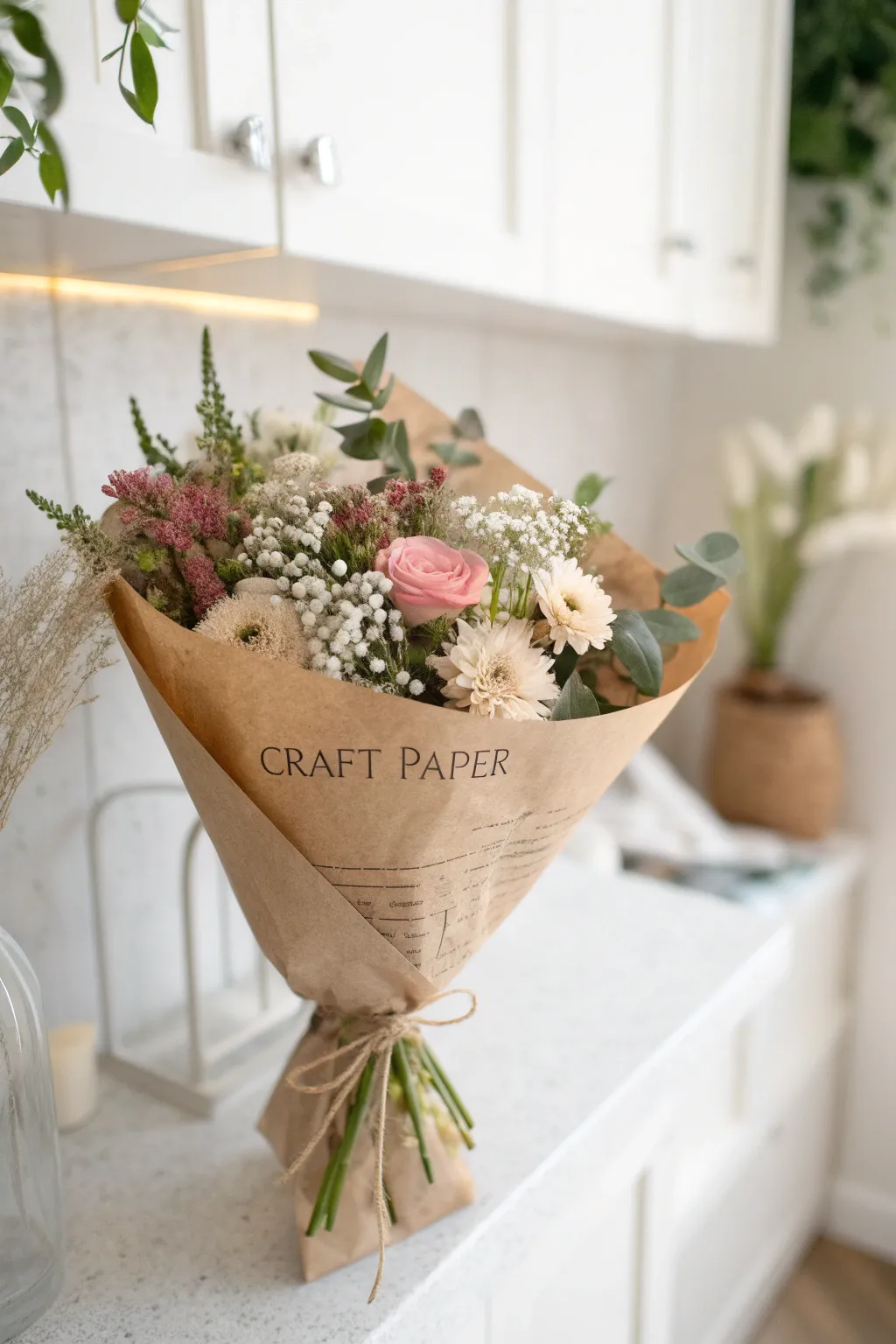 Embrace rustic elegance with craft paper chic flower wrapping.