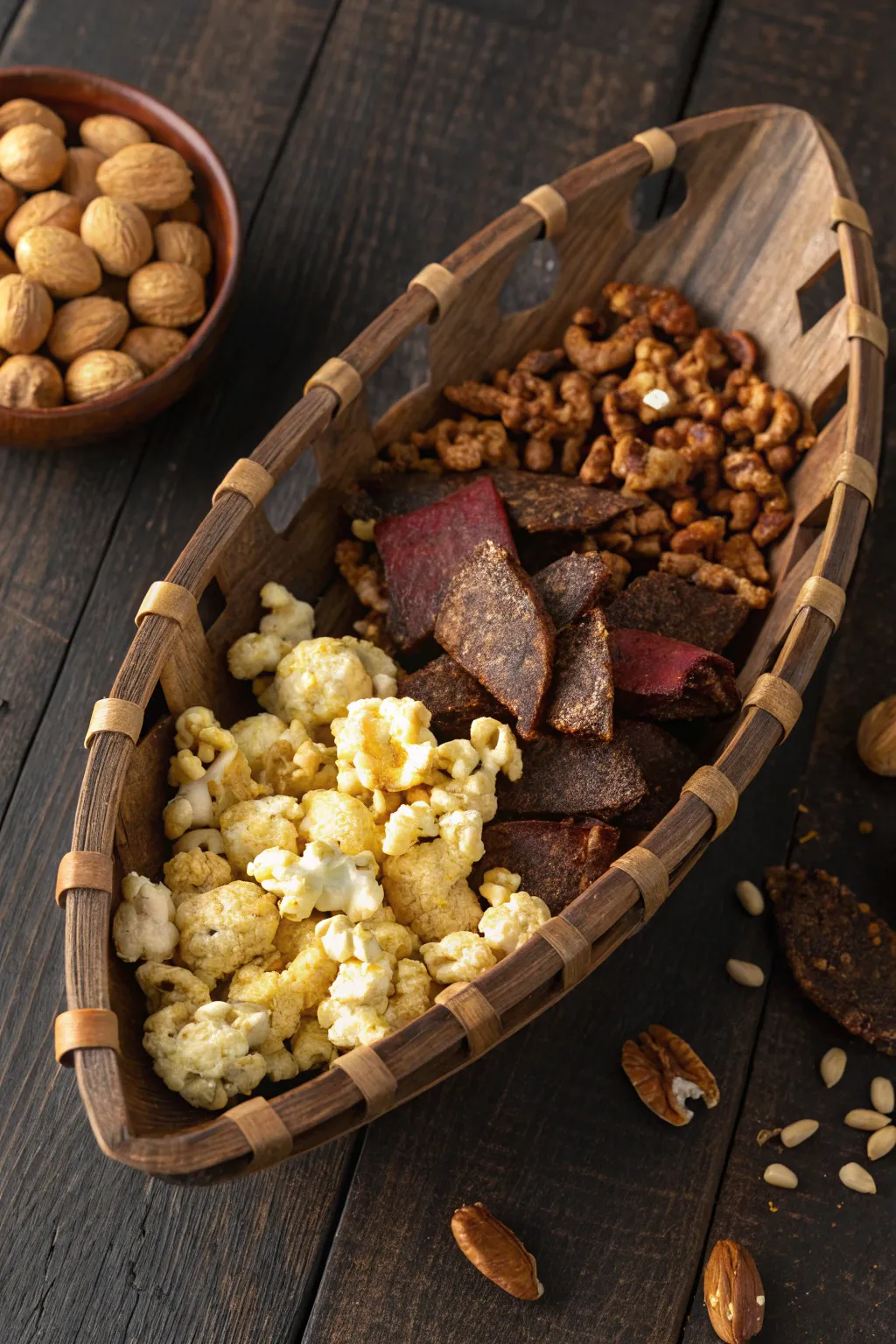 Elevate your game-day experience with a handcrafted touch: gourmet snacks in a rustic football basket.