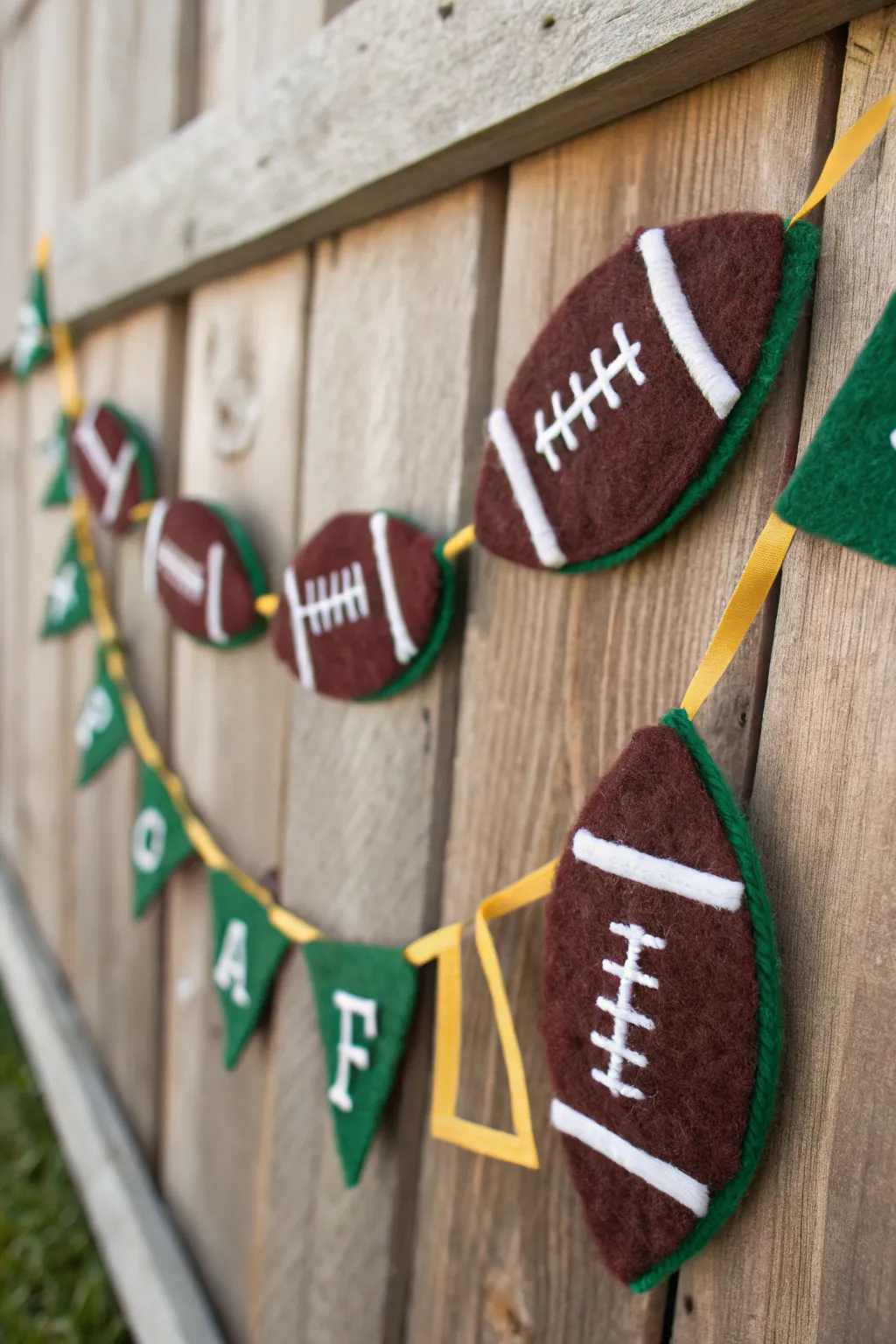 Add a touch of sporty elegance to your space with this handcrafted football garland.