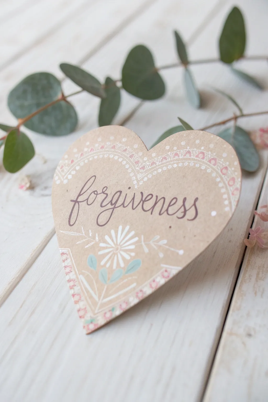 Embrace forgiveness with this beautifully crafted heart-shaped card, a perfect blend of simplicity and heartfelt craftsmanship.