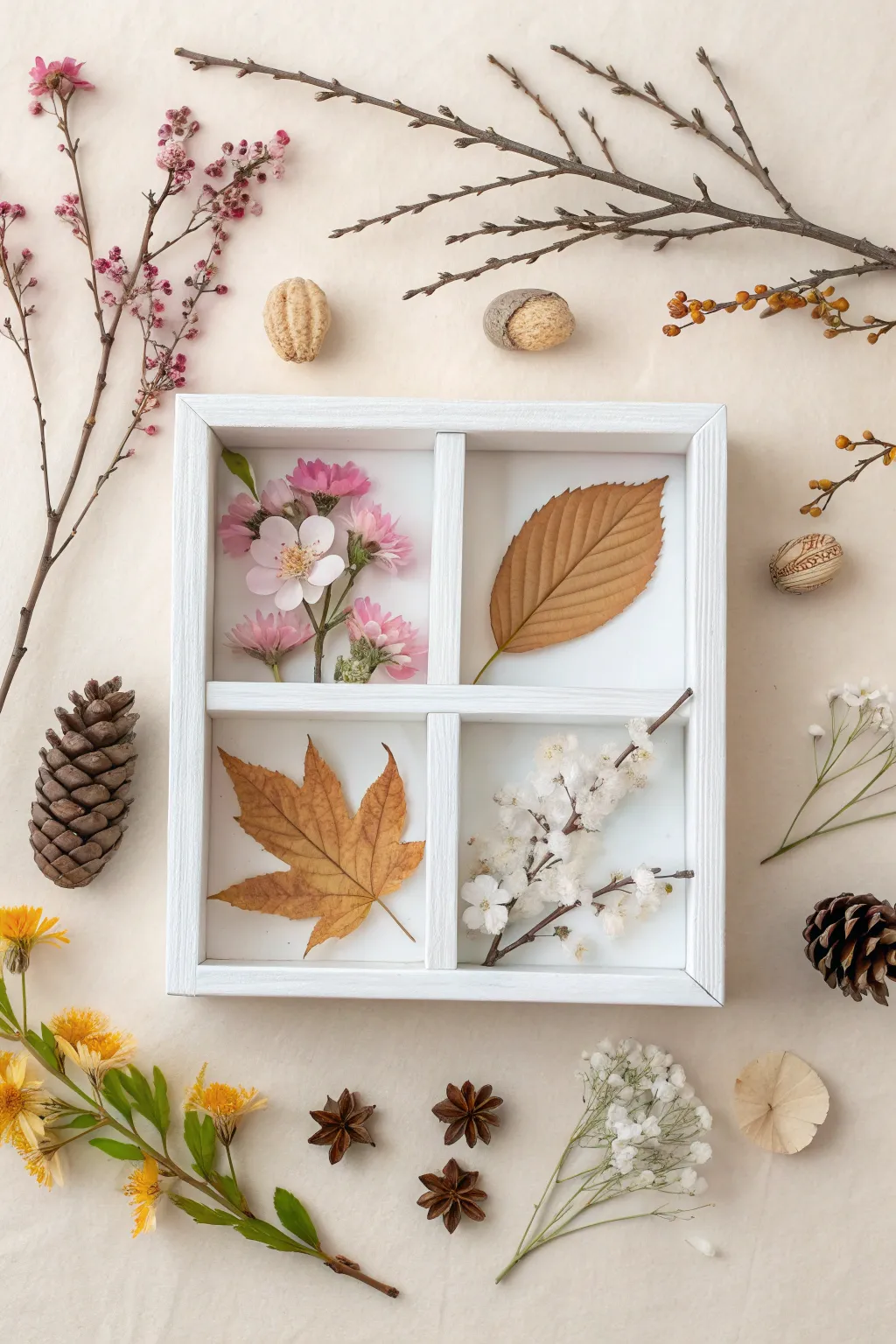 Capture the essence of each season with a beautifully crafted shadow box that brings nature's charm indoors.