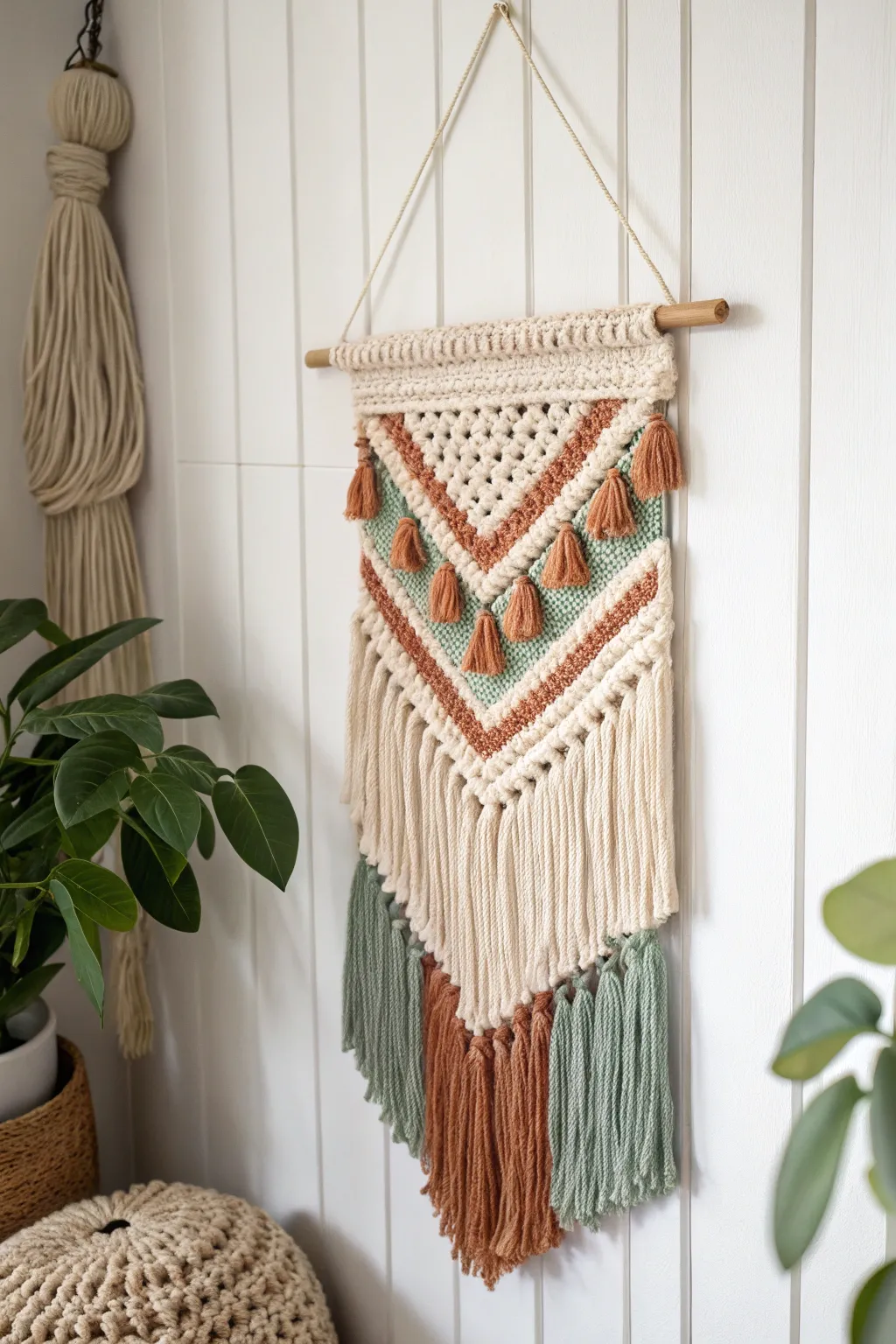 Elevate your space with this chic boho crochet wall hanging, crafted with love and leftover yarns.