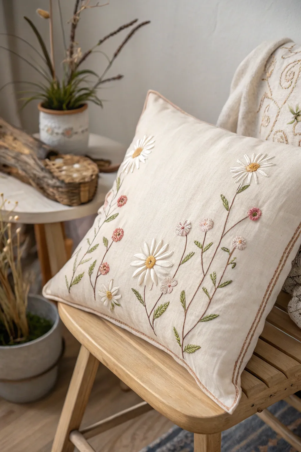 Bring a touch of nature into your home with timeless floral embroidery patterns. 🌼 #Craftsmanship #ScandinavianStyle #MinimalistBoho