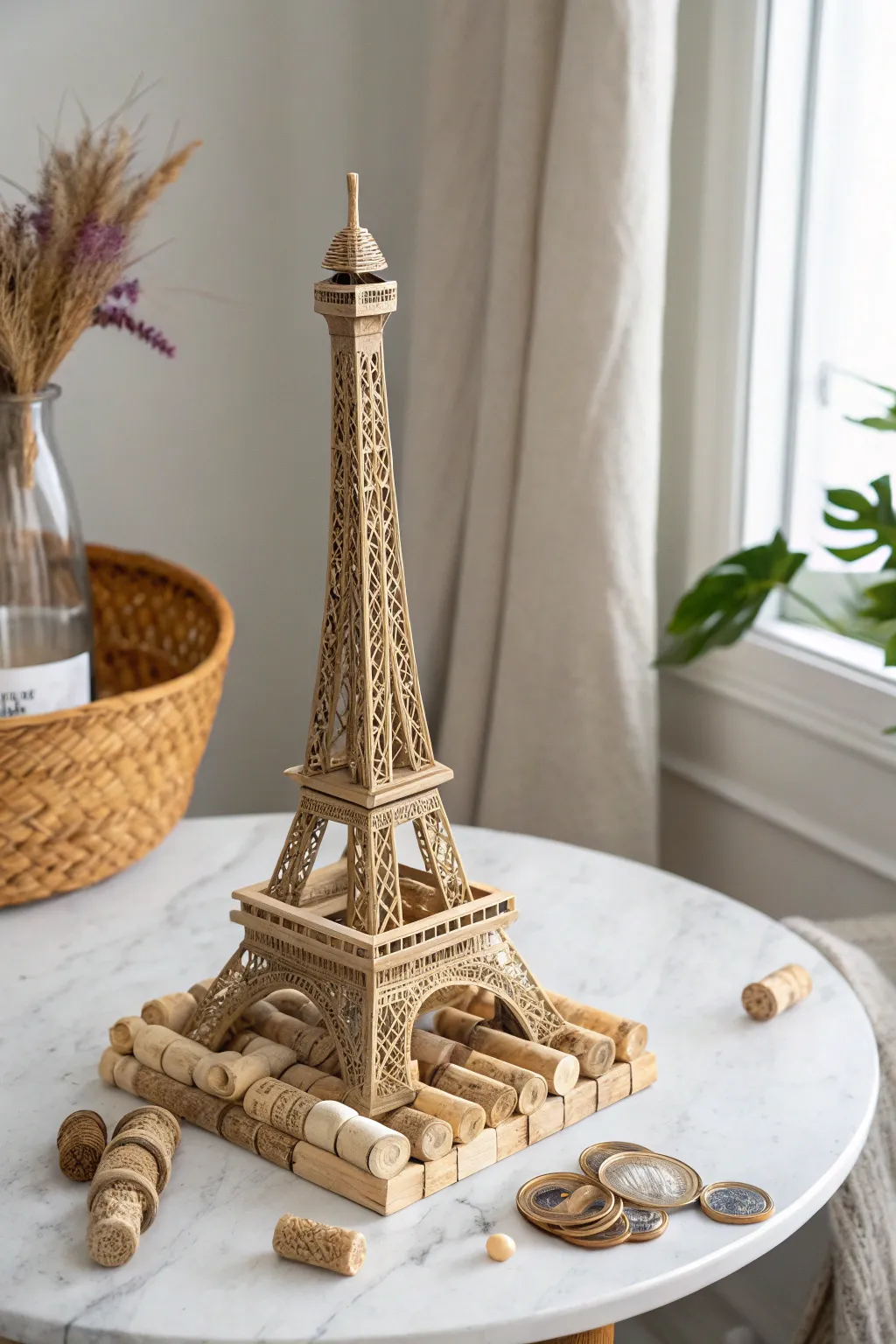 Transforming wine corks into a charming Eiffel Tower – a nod to French elegance with minimalist beauty.