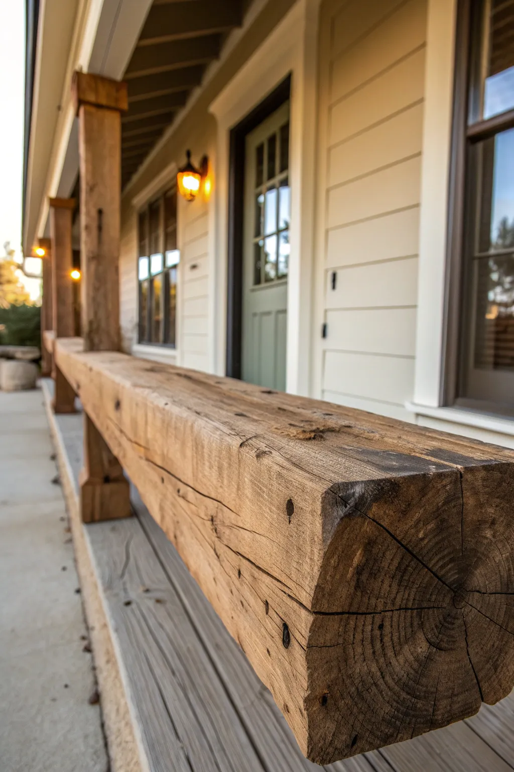 Add timeless charm to your porch with rustic wooden beams.