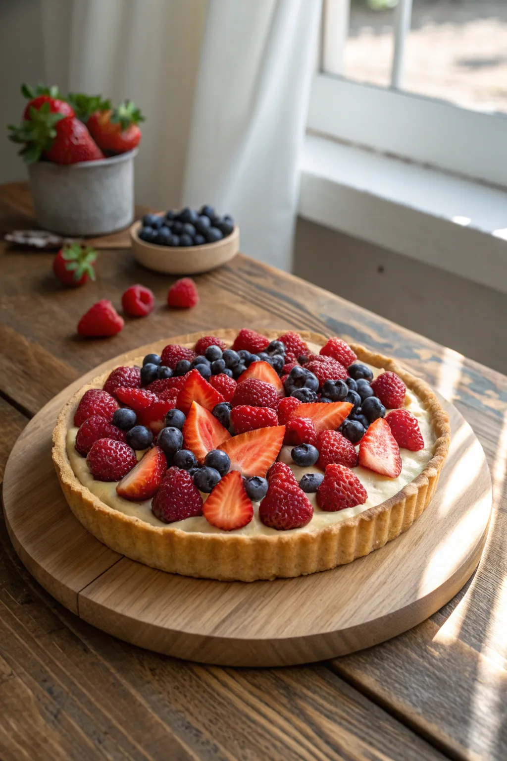 Savor the timeless beauty of a Classic Berry Medley tart, where Scandinavian simplicity meets boho charm.