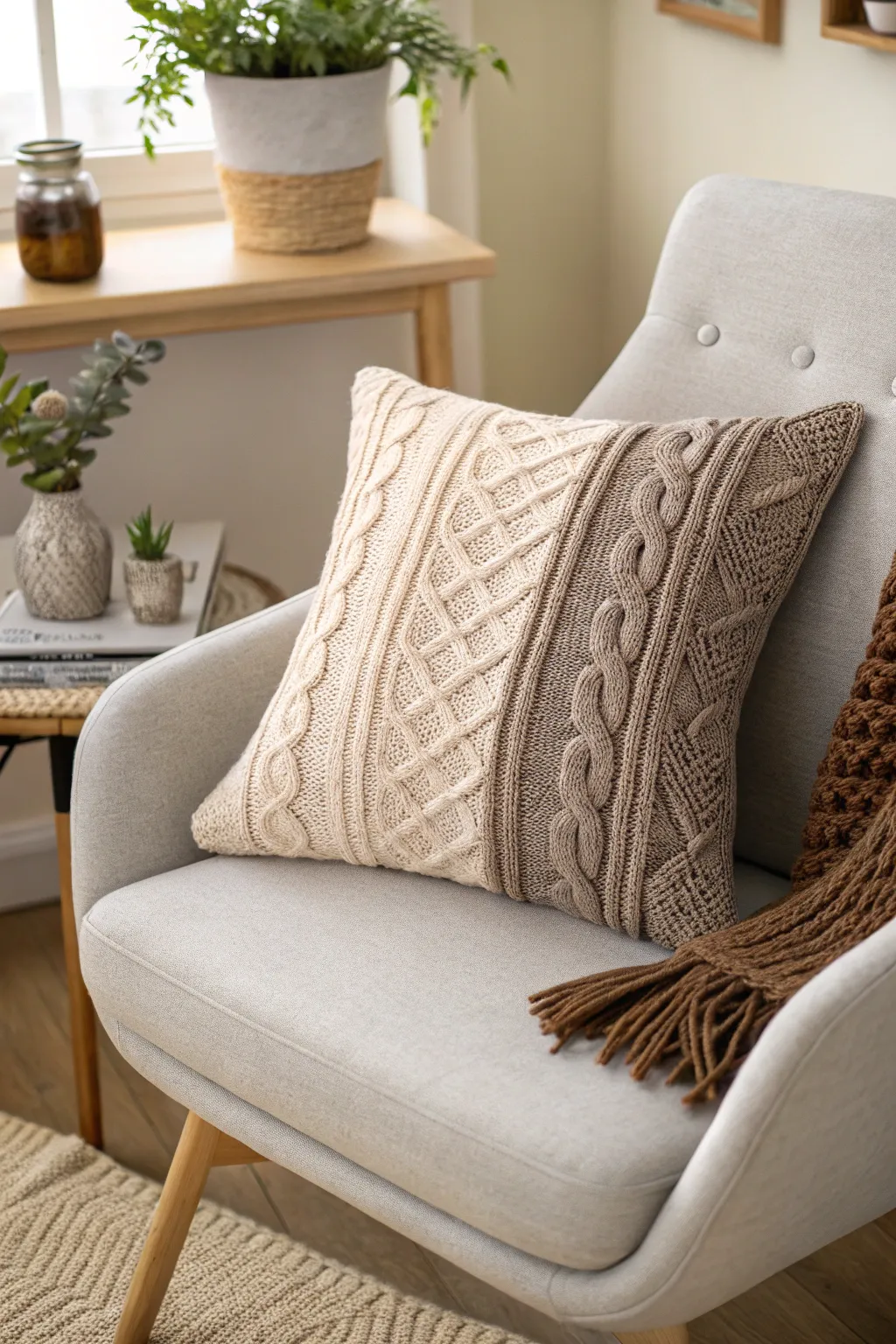 Cozy up with handmade sweater pillows that add warmth and charm to any minimalist space.