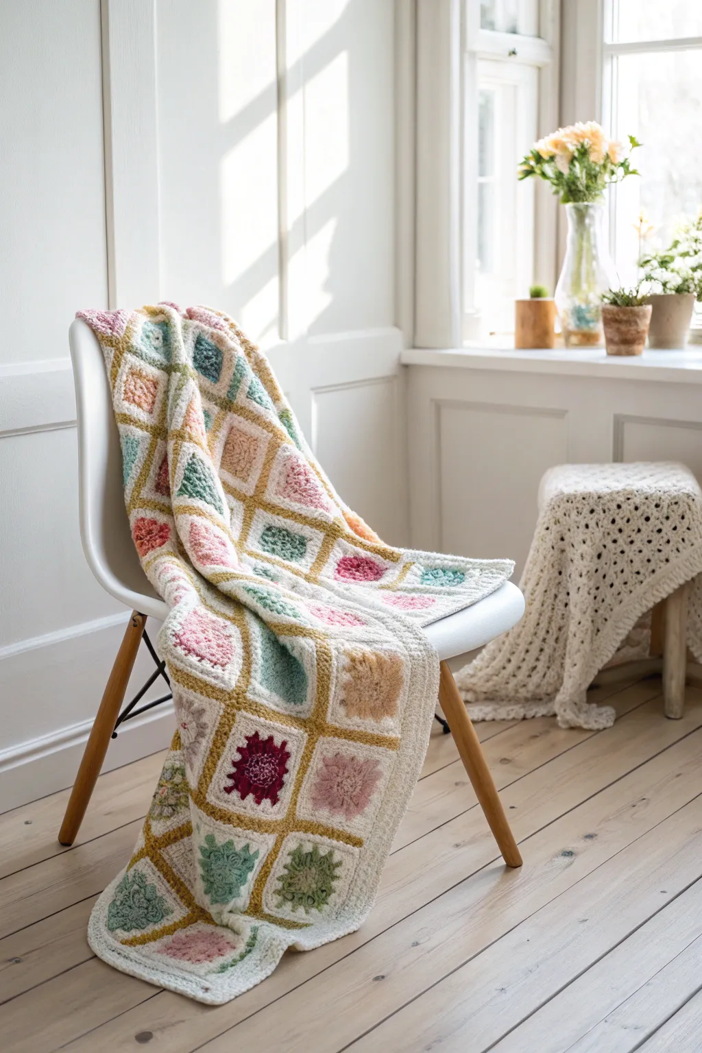 Add a splash of color and warmth to your space with a vibrant granny square blanket.