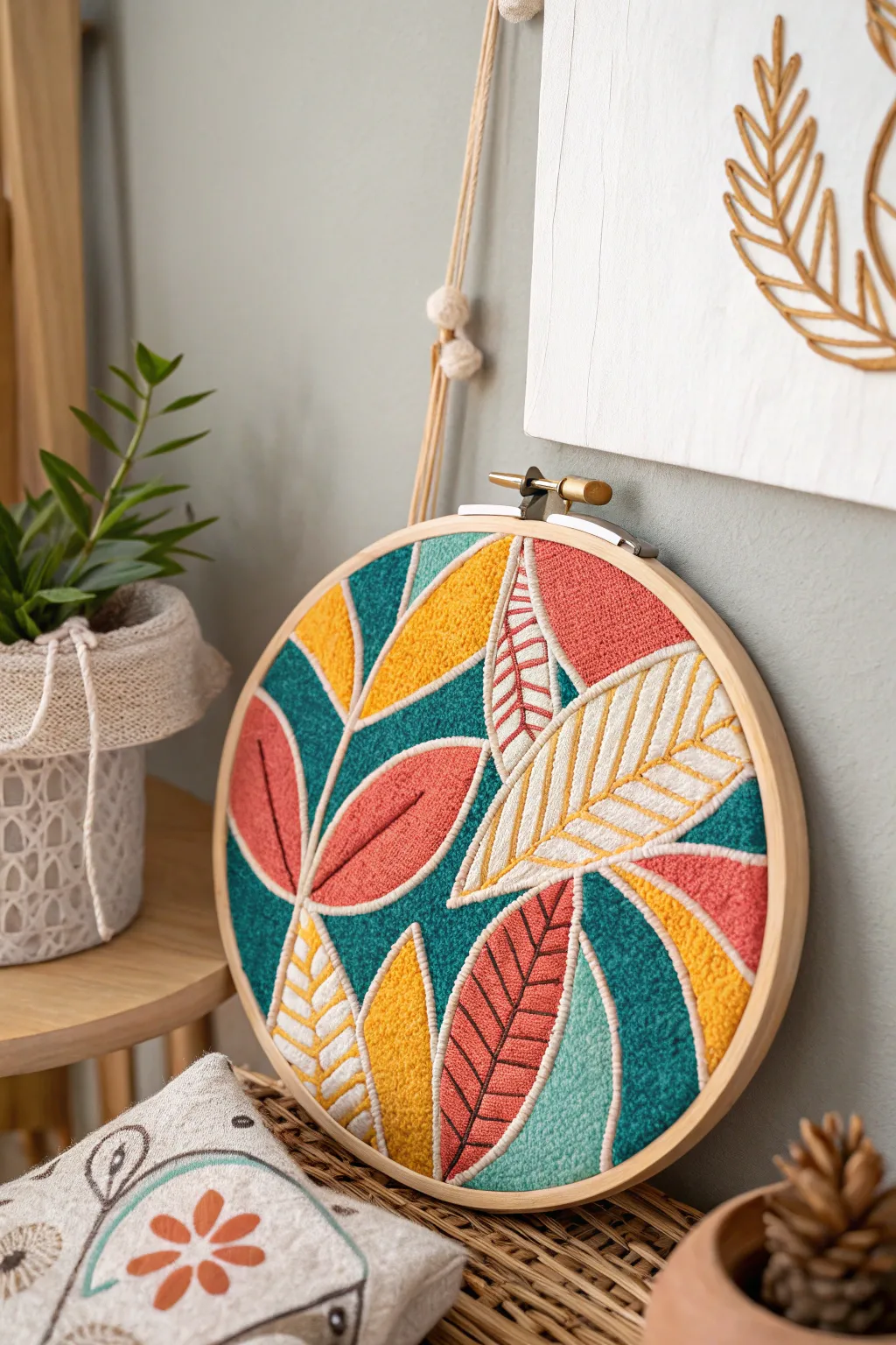 Add a splash of personality to your space with vibrant hoop art that celebrates creativity and craftsmanship.