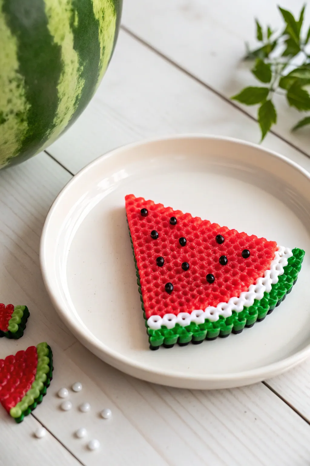 Brighten up your space with a splash of summer! This Perler bead watermelon slice is the perfect blend of fun and minimalism.