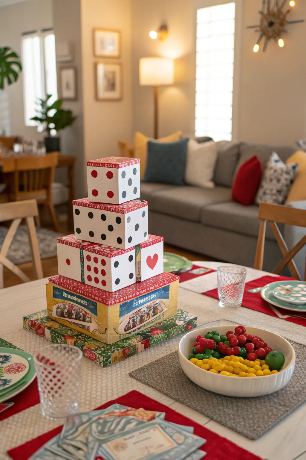 Make a statement with a playful board game centerpiece.