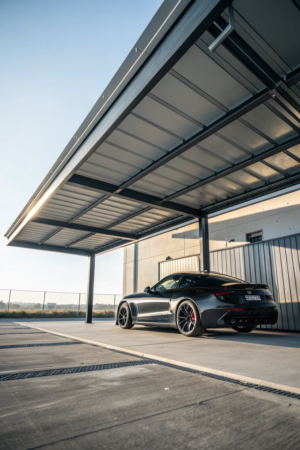 Elevate your garage with a modern metal overhang that blends style and strength.