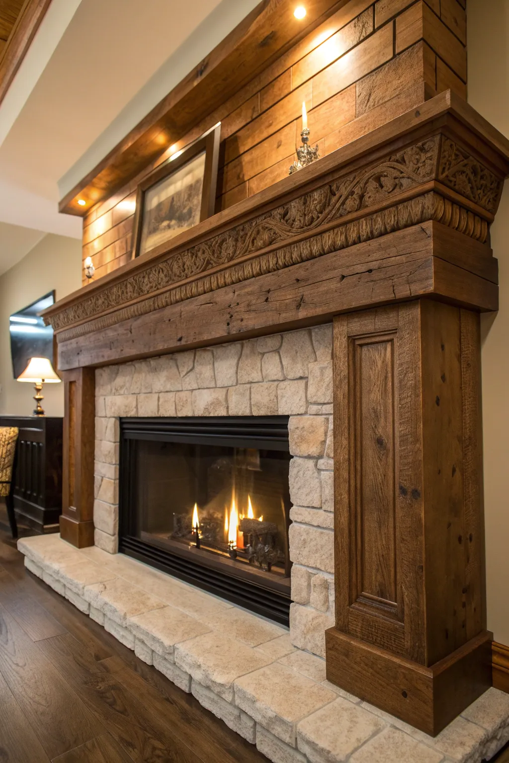 Elevate your space with a custom mantel that combines rustic charm and modern elegance.