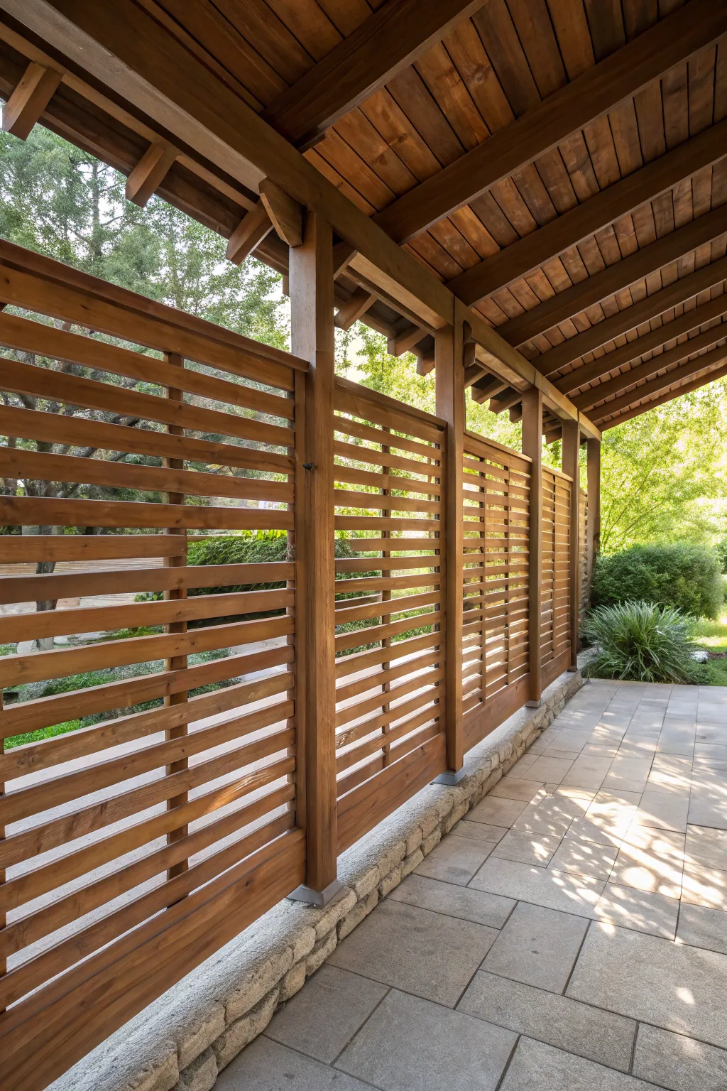 Elevate your outdoor space with a crafted wooden slat privacy wall, blending seclusion and style.