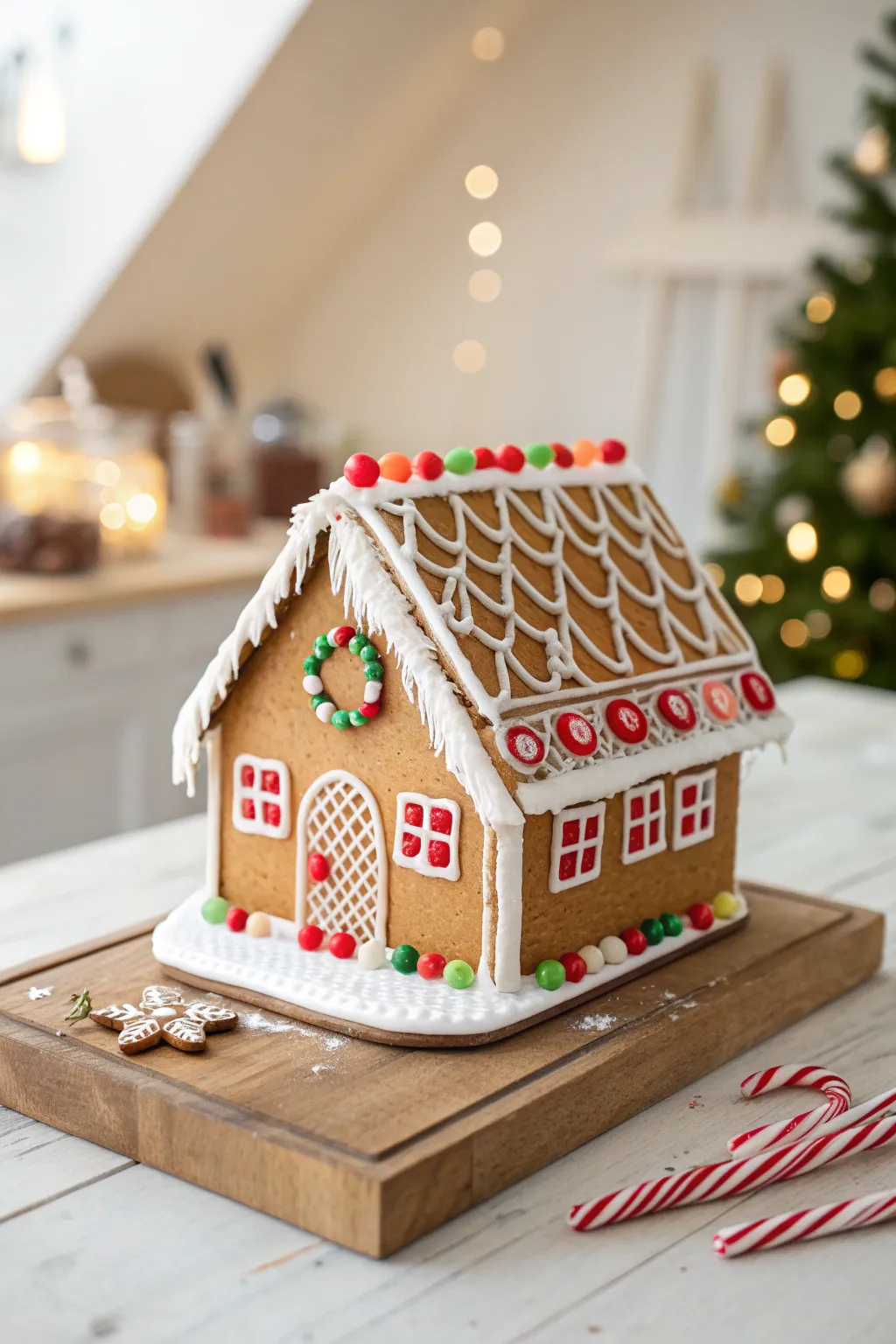 Embrace the festive charm with this classic gingerbread cottage, blending simplicity and whimsy for a perfect holiday centerpiece.