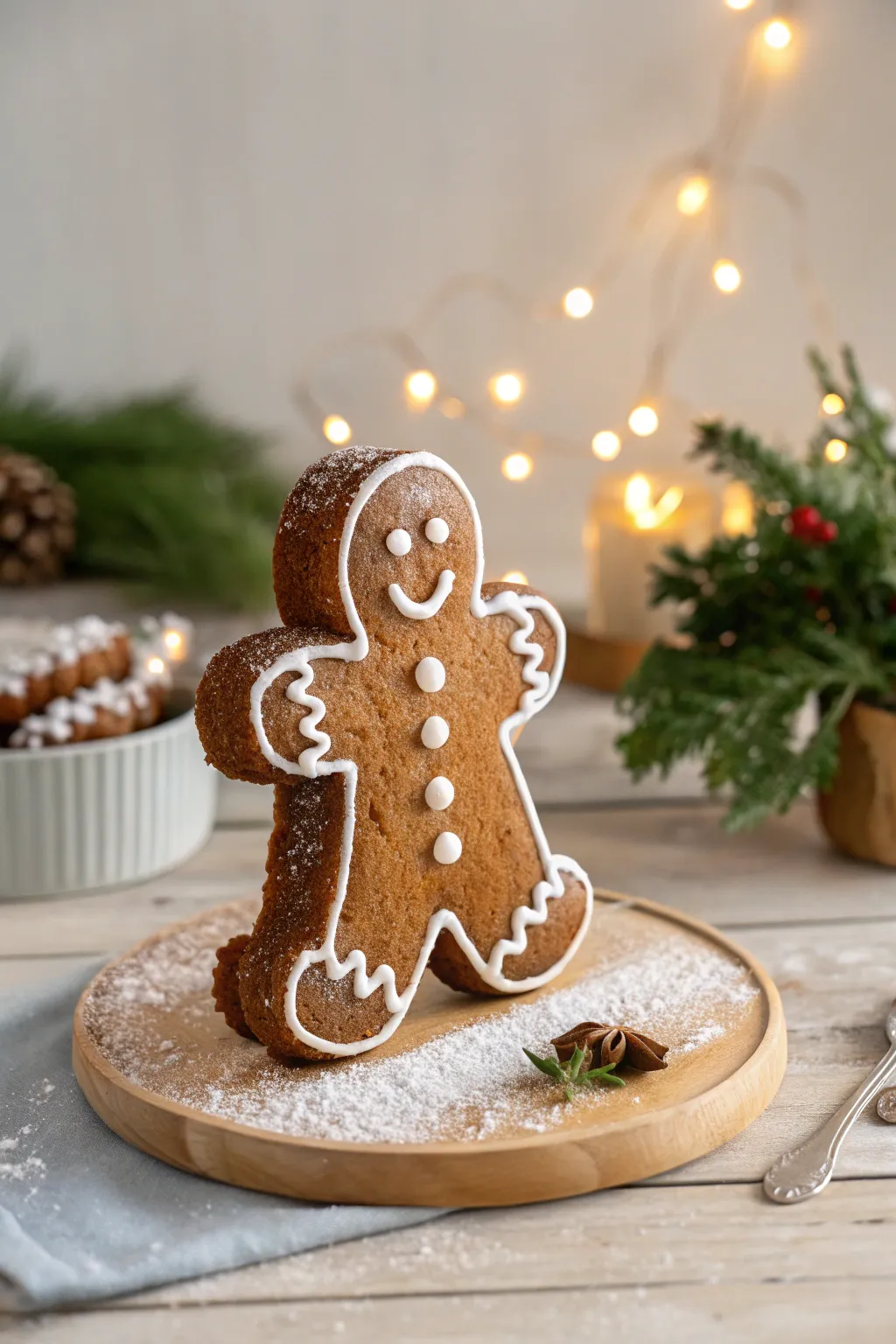 Embrace the warmth of the holidays with this classic gingerbread man cake, a charming centerpiece for any festive gathering.