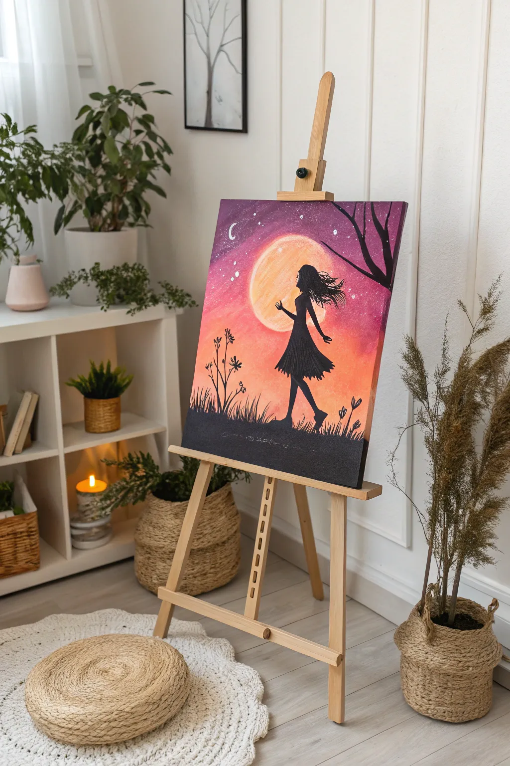 Embrace the allure of mystery with this enchanting silhouette painting idea.