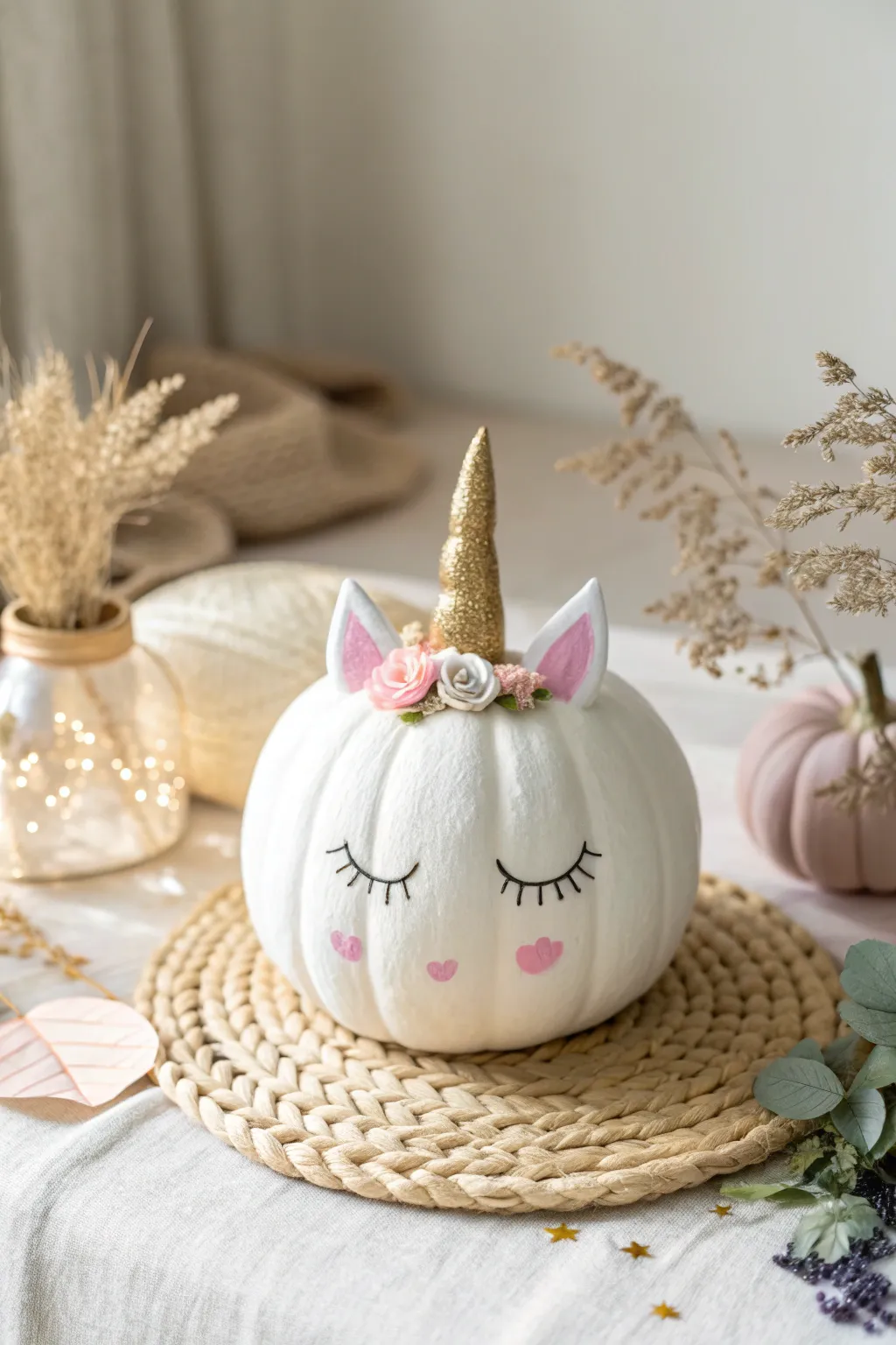 Embrace the magic of fall with this charming unicorn pumpkin—where simplicity meets enchantment.