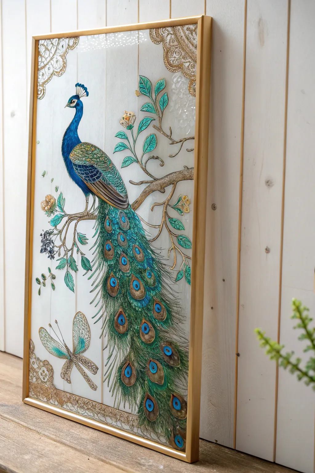 Embrace exotic elegance with this stunning peacock glass art—perfect for adding a touch of vibrant sophistication to any space.