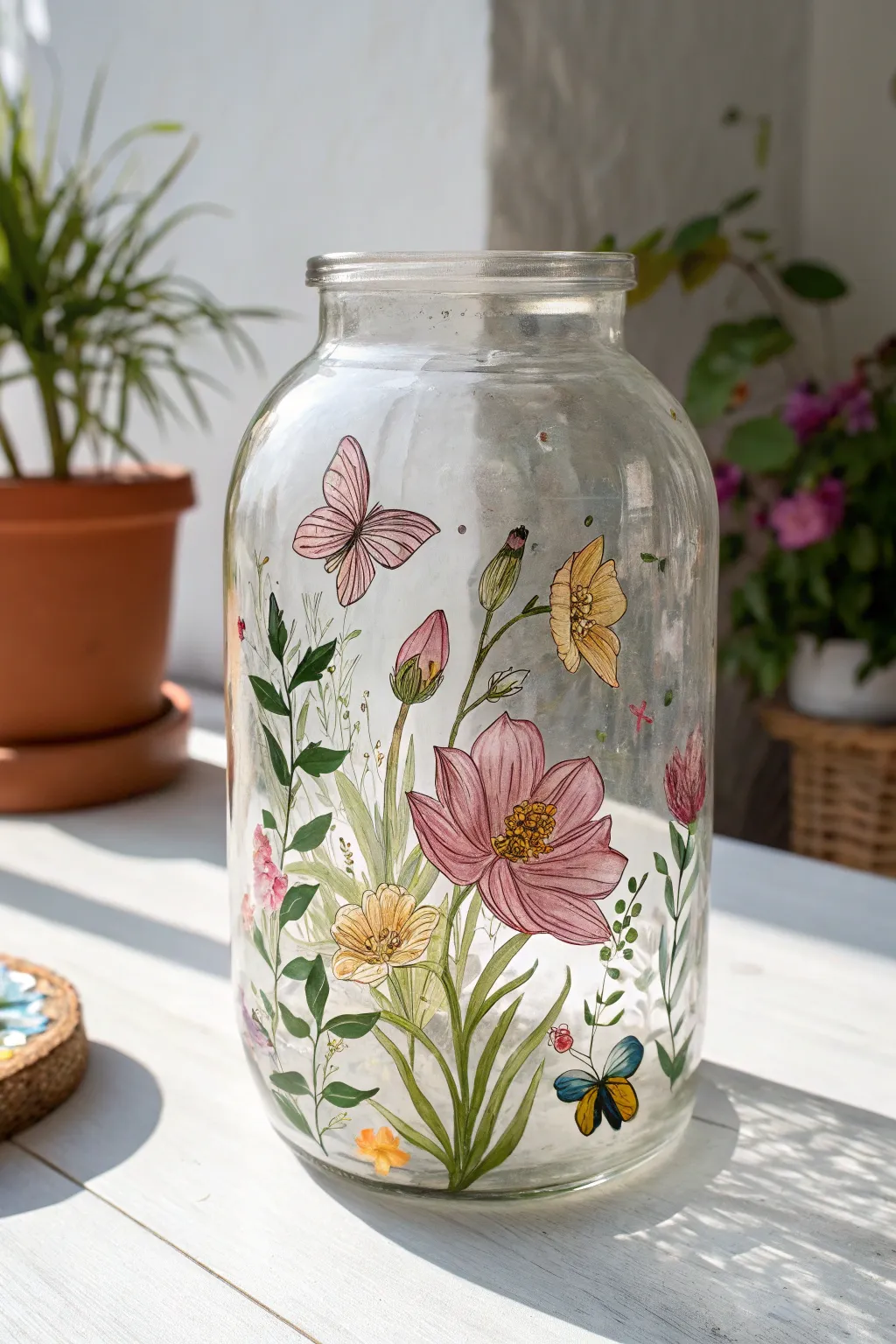 Bring the beauty of nature indoors with these enchanting floral-painted jars.