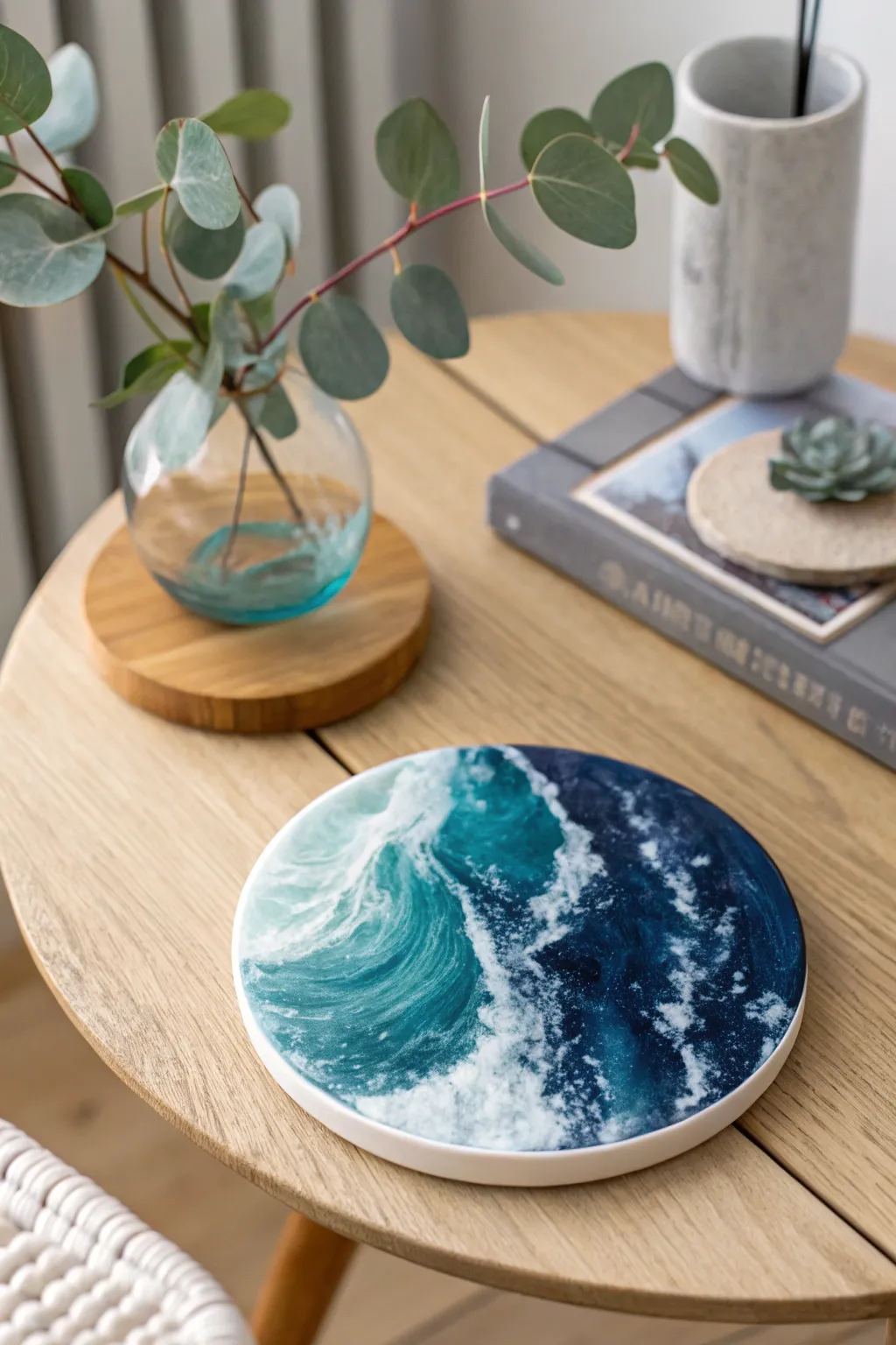 Bring the serenity of the ocean to your home with these stunning wave resin coasters. 🌊✨ #CoastalVibes #MinimalistArt