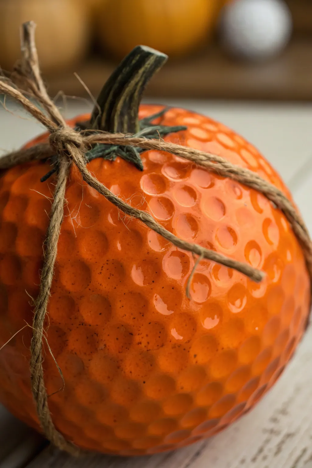Transform your golf balls into charming pumpkin decor with a rustic twist.