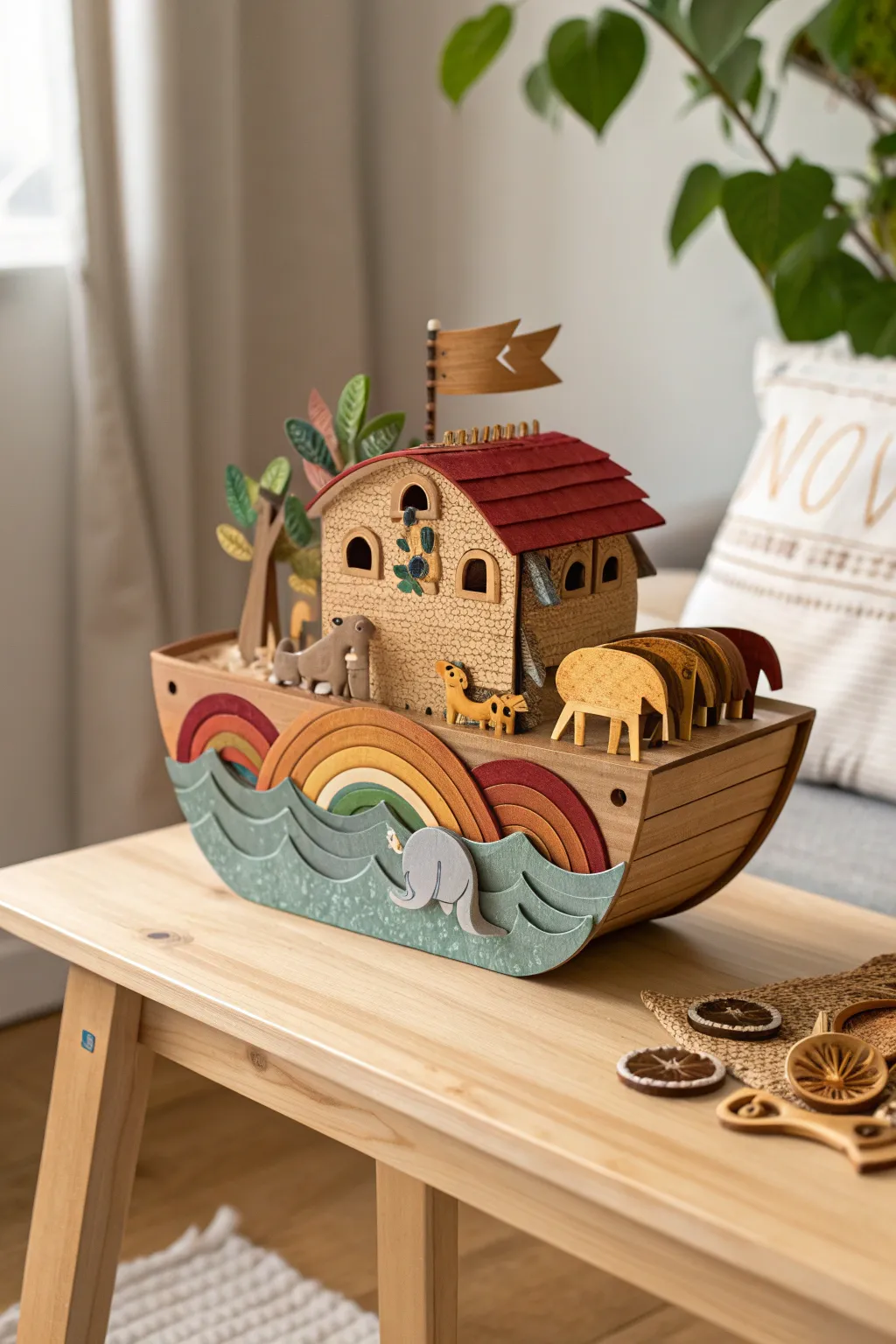 Explore the art of perseverance with a vibrant Noah’s Ark collage, where craftsmanship meets natural beauty.