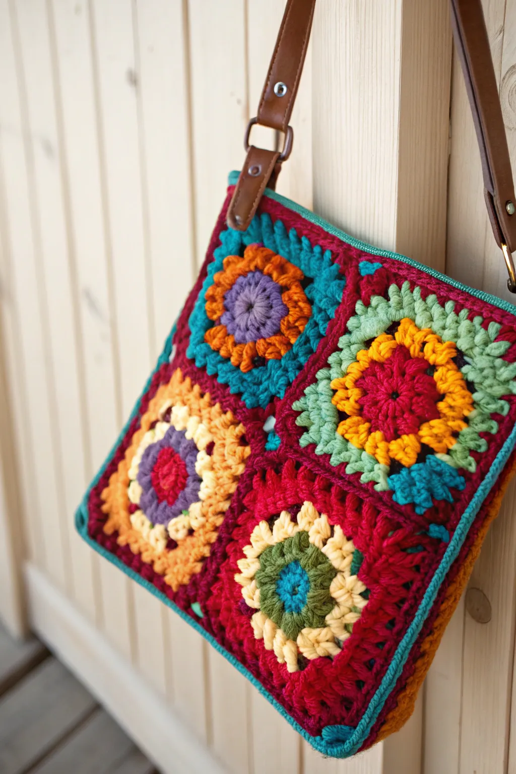 Brighten your day with a burst of color! 🌈 Embrace the artistry of the granny square bag, where bold hues meet minimalist charm.