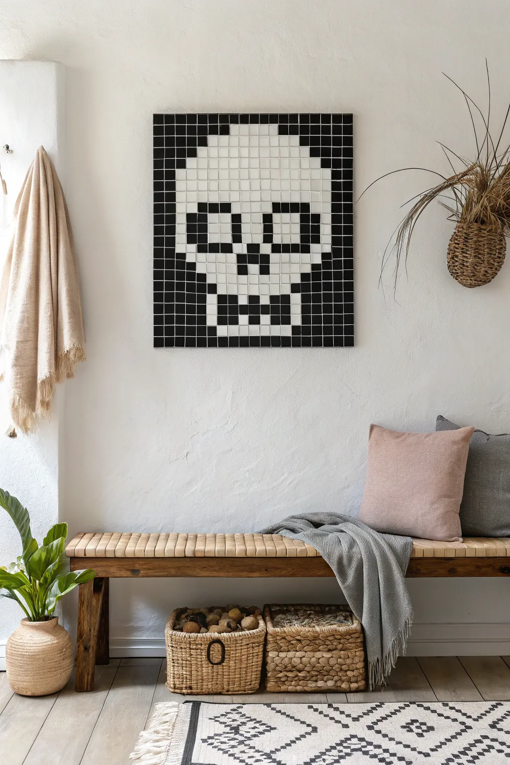 Discover the beauty in simplicity with this skull-like mask pixel art, a perfect blend of edgy and elegant for your minimalist haven.
