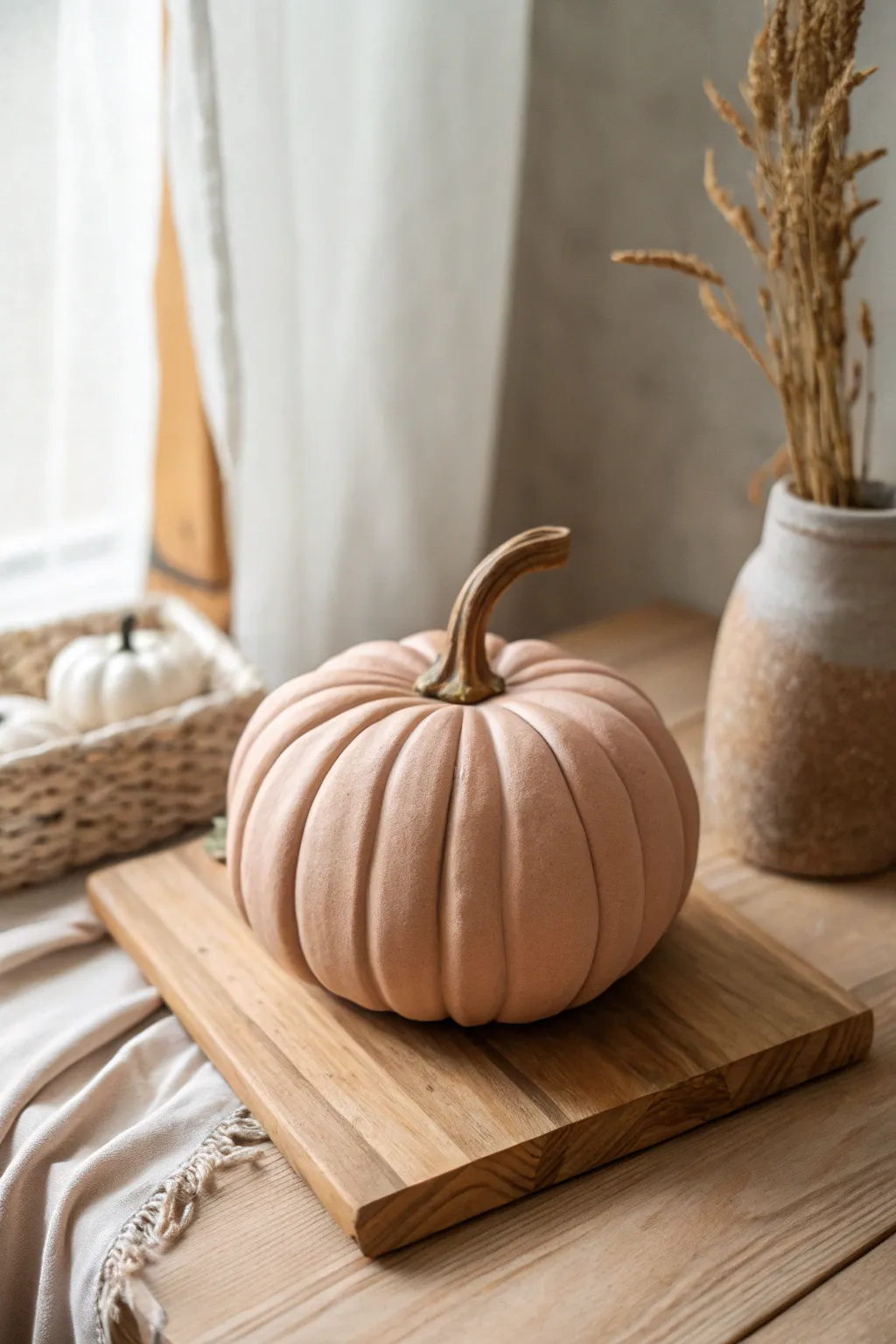 Embrace the beauty of simplicity with this handcrafted clay pumpkin, a perfect touch of elegance for your Halloween decor.