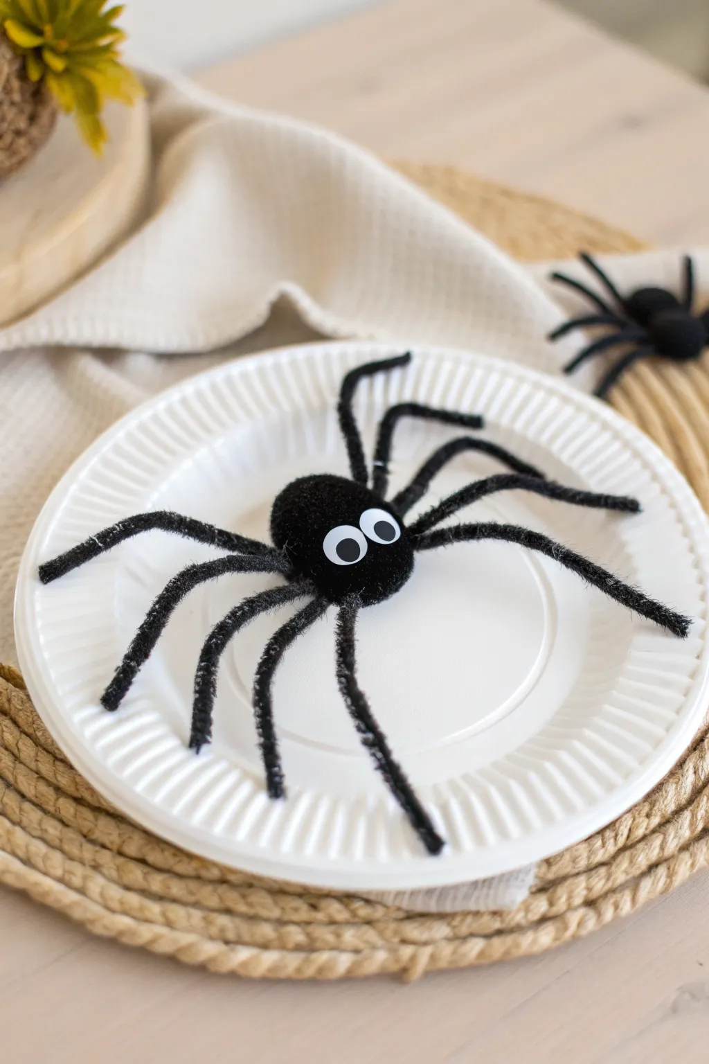 Crafting magic: Transforming ordinary paper plates into spooky, stylish spiders!