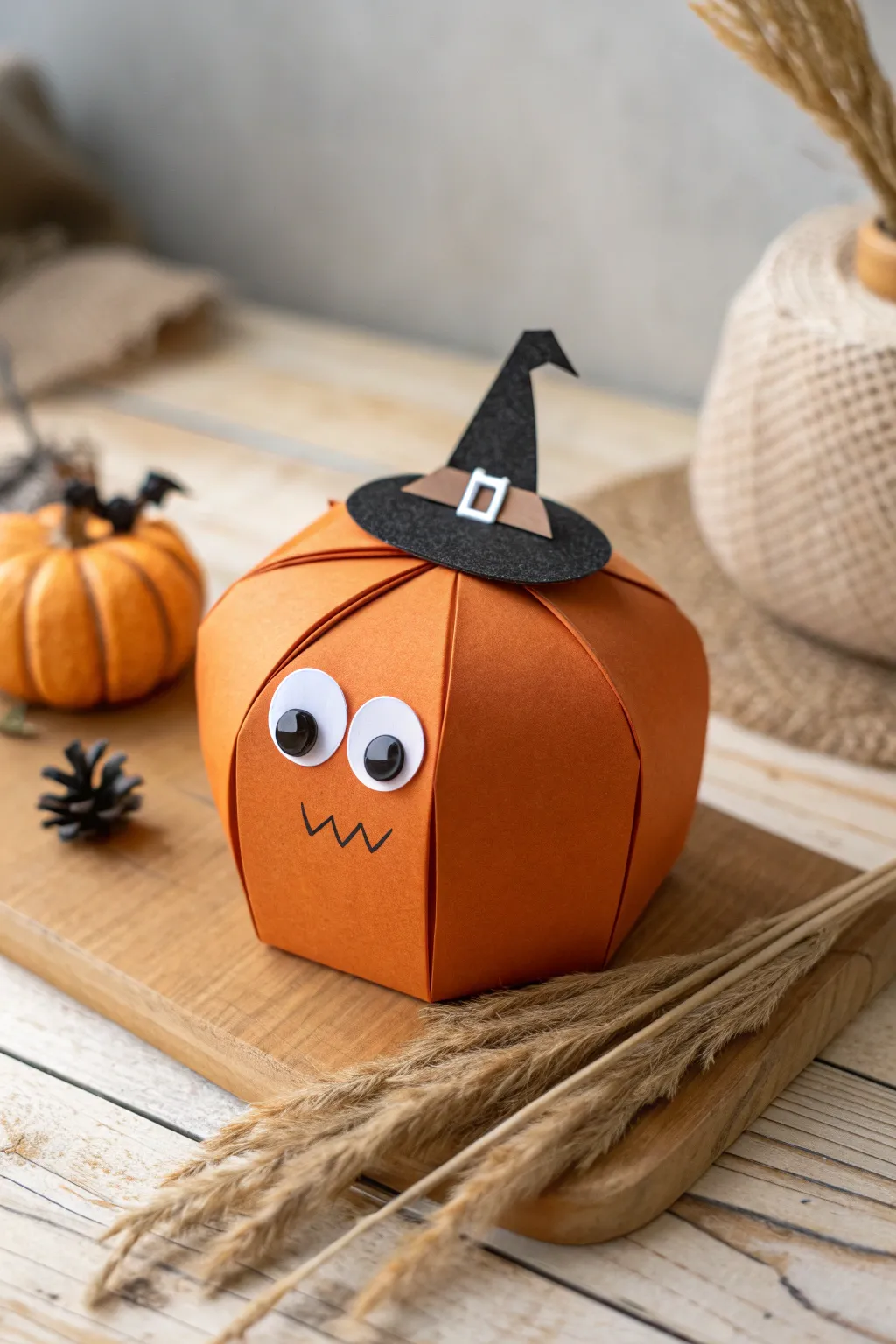 Delight in the charm of handcrafted pumpkin treat boxes, perfect for a whimsical Halloween touch.