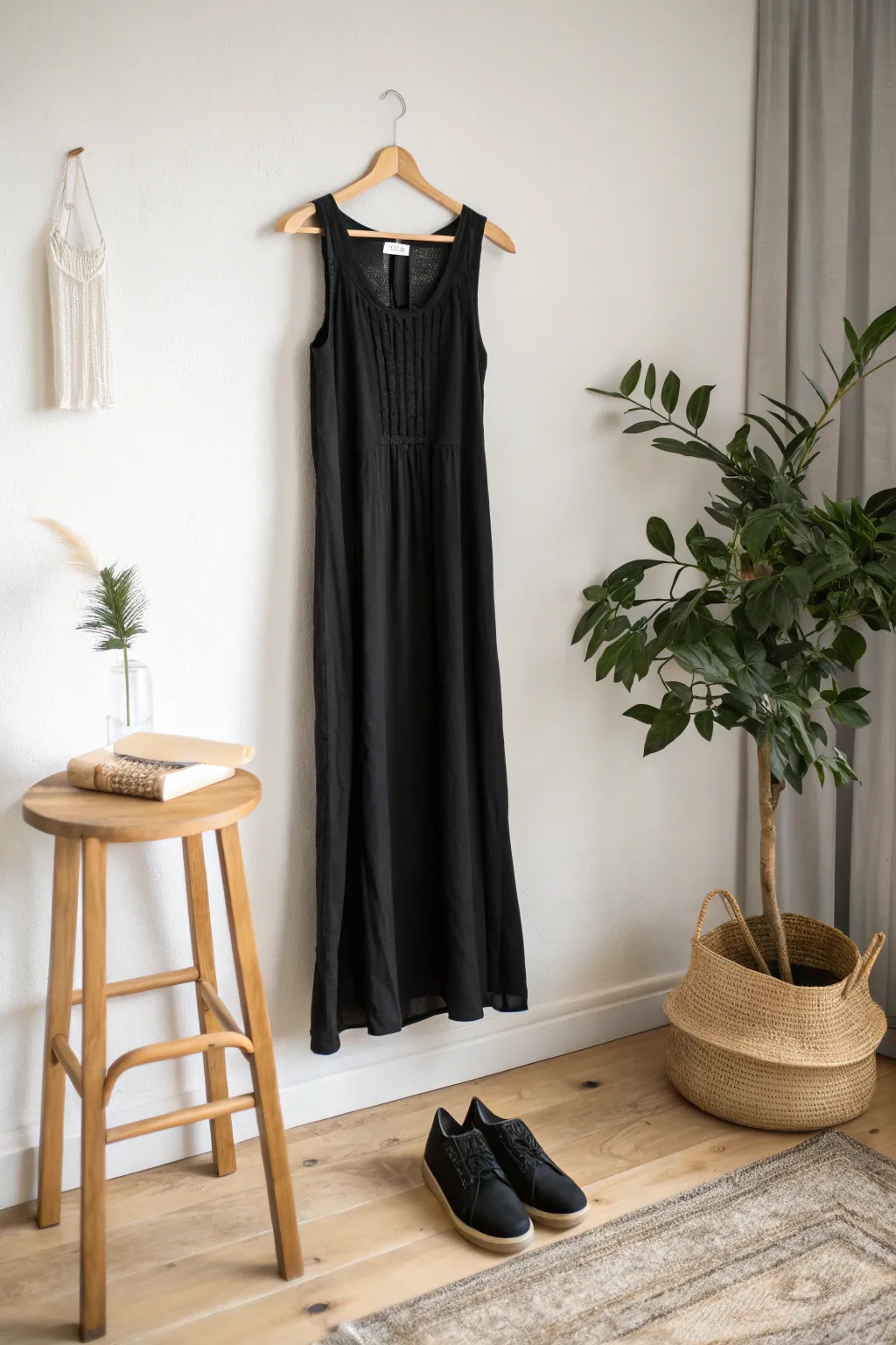 Embrace the effortless elegance of Wednesday Addams with a minimalist touch. #HalloweenStyle #ScandiBoho