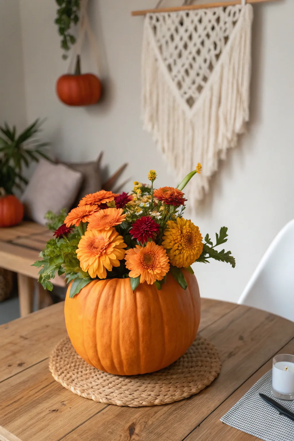 Embrace the season with a charming pumpkin planter that brings Halloween elegance to your doorstep.
