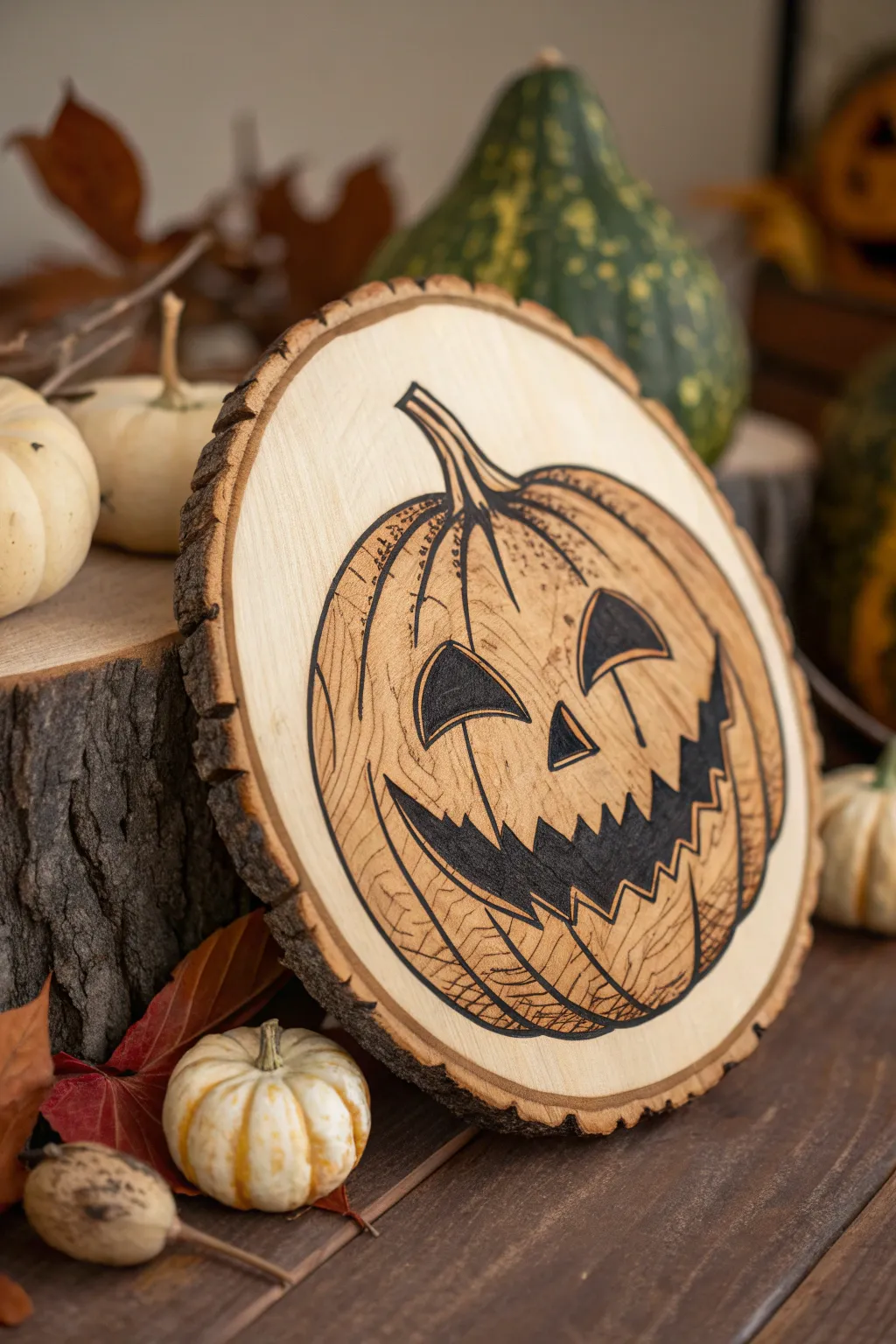 Embrace Halloween with the timeless art of wood burning—expressive pumpkin faces without the mess of carving.