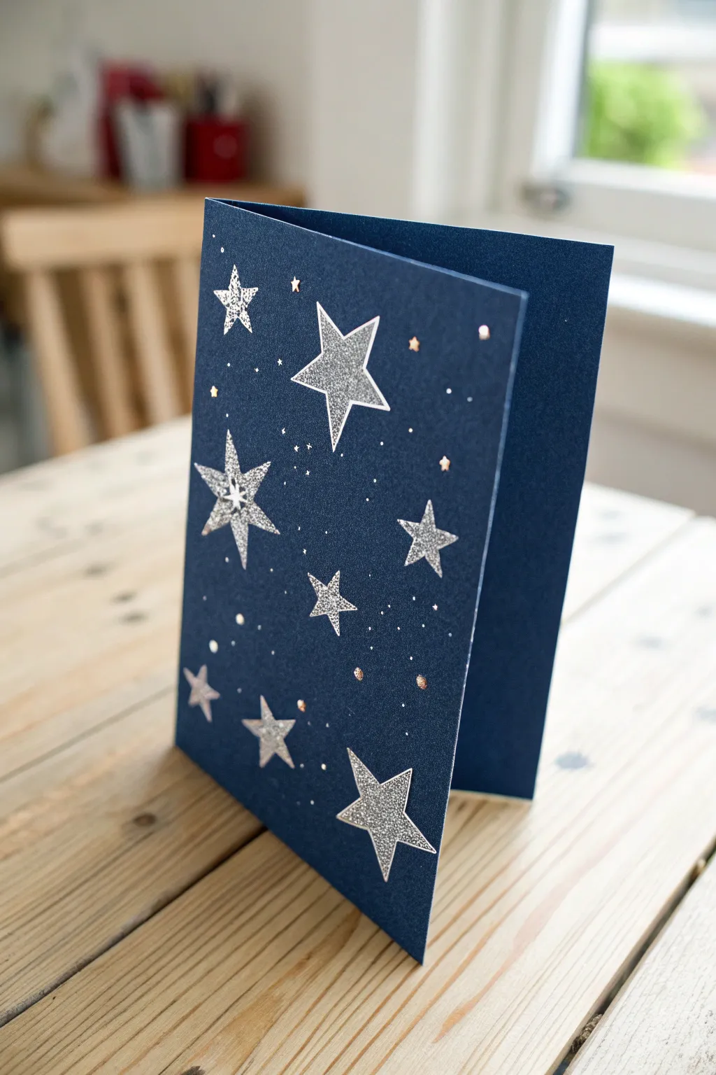 Capture the magic of a starry night with this charming handmade 4th of July card, a perfect blend of simplicity and elegance.
