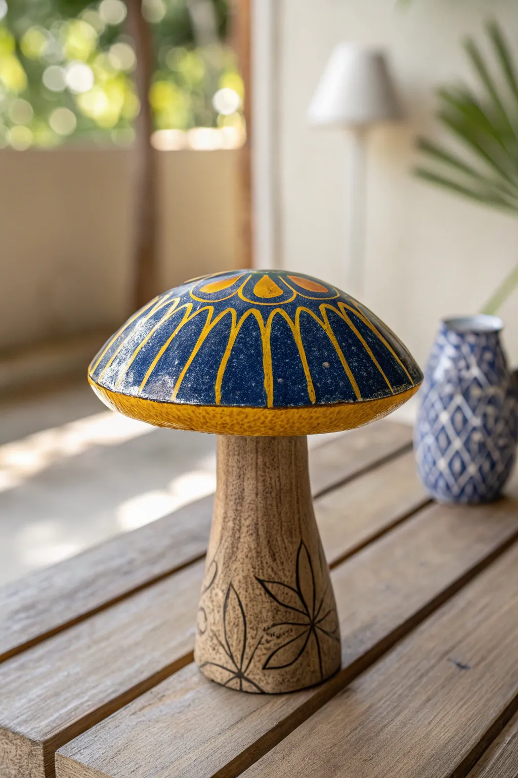 Add a pop of color and charm to your space with a handcrafted ceramic mushroom centerpiece.