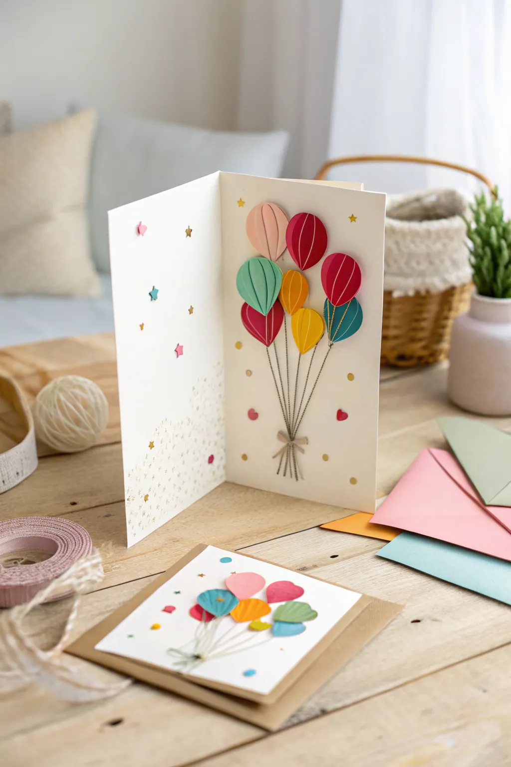 Surprise and delight with a charming balloon pop-up card, where craftsmanship meets playful elegance.