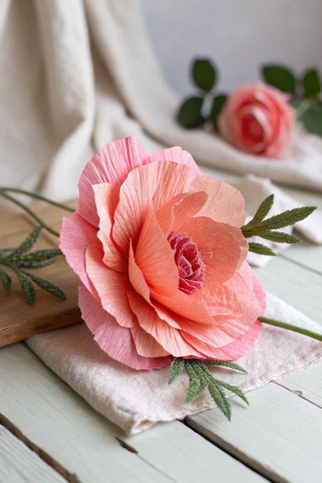 Everlasting beauty in bloom: a handcrafted paper flower that brings a touch of vibrant elegance to any space.